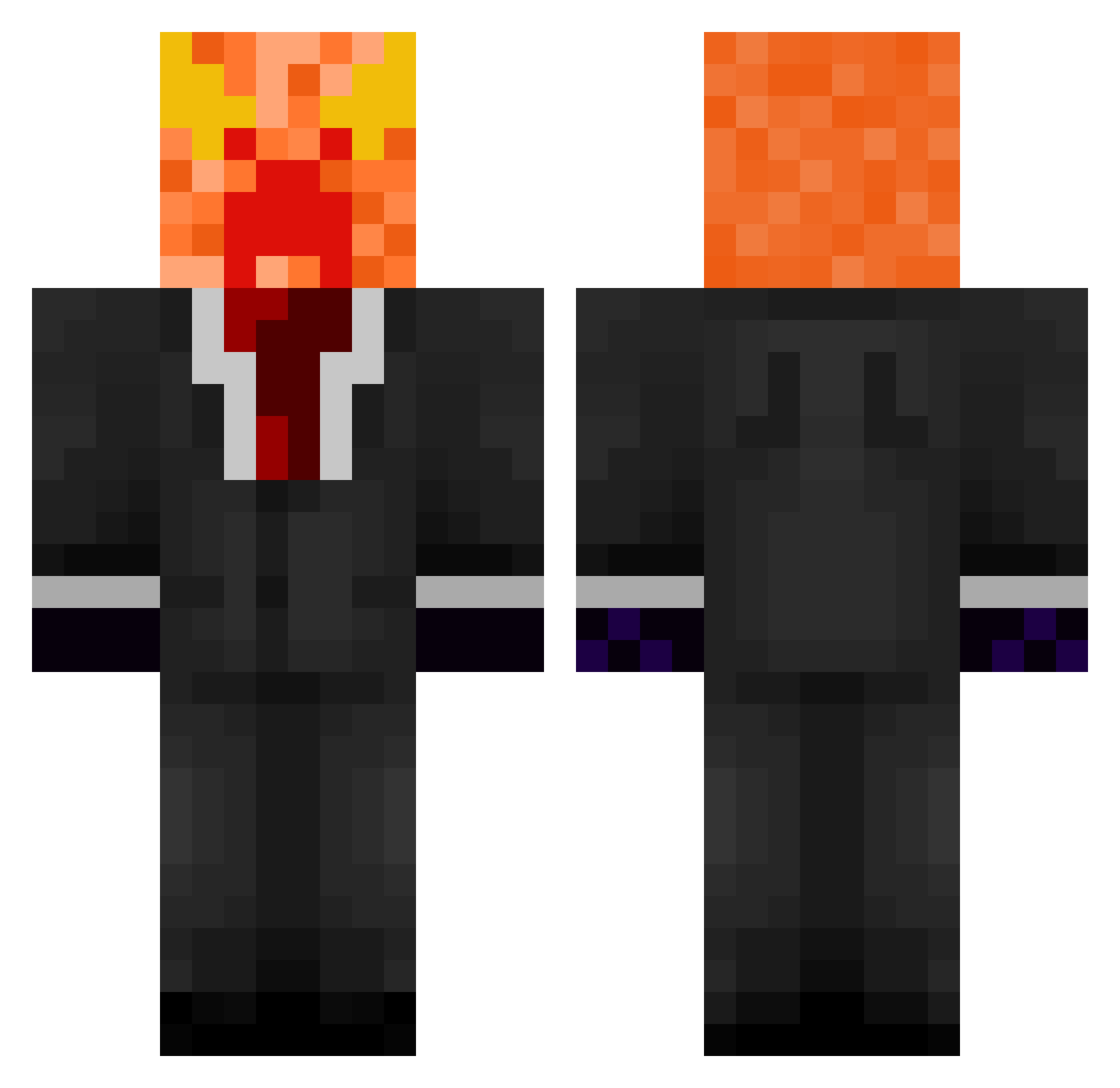 MrFireblaze Minecraft skin, front and back view