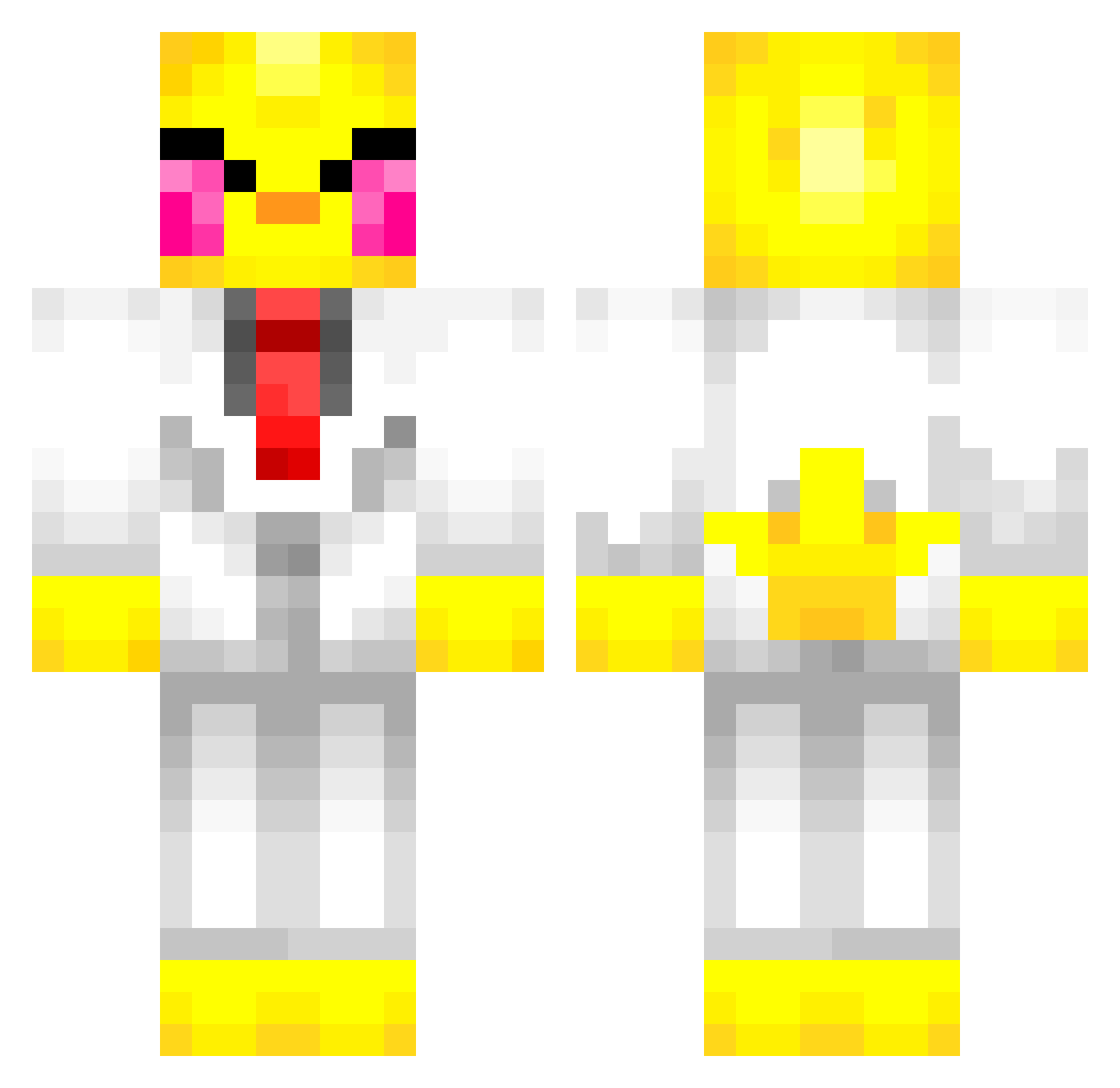 Videogamma Minecraft skin, front and back view