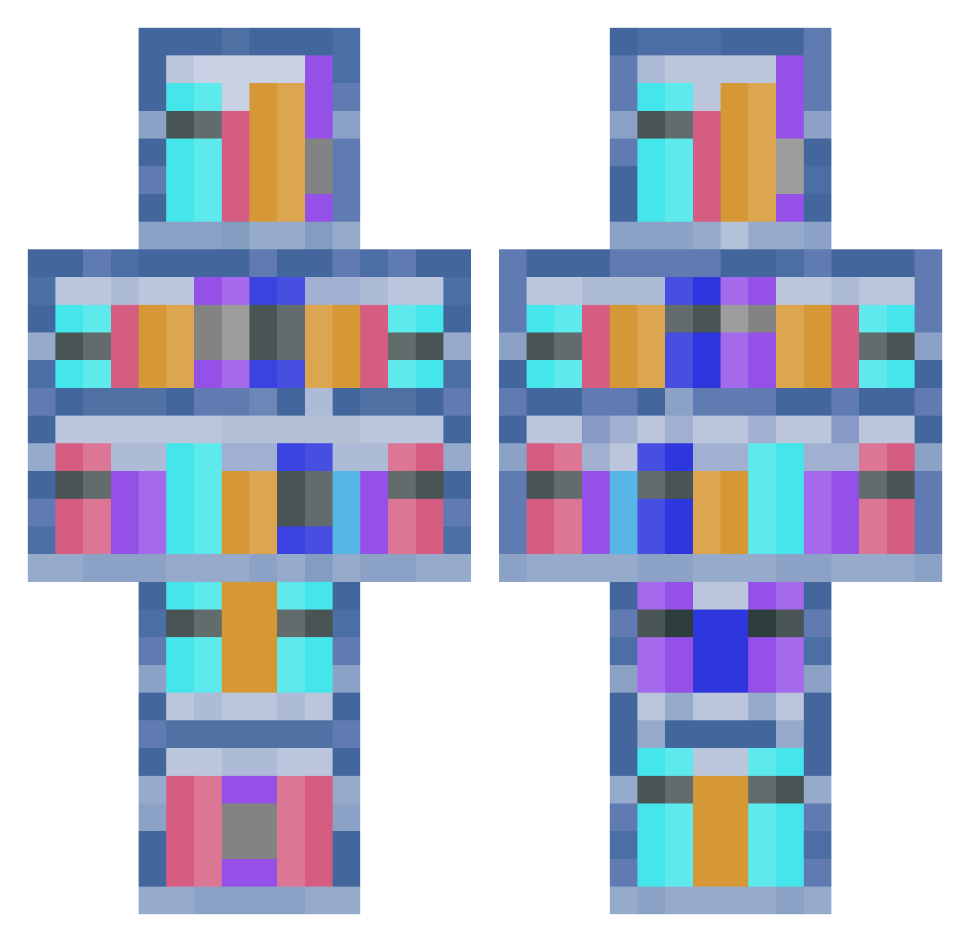 chaptered Minecraft skin, front and back view