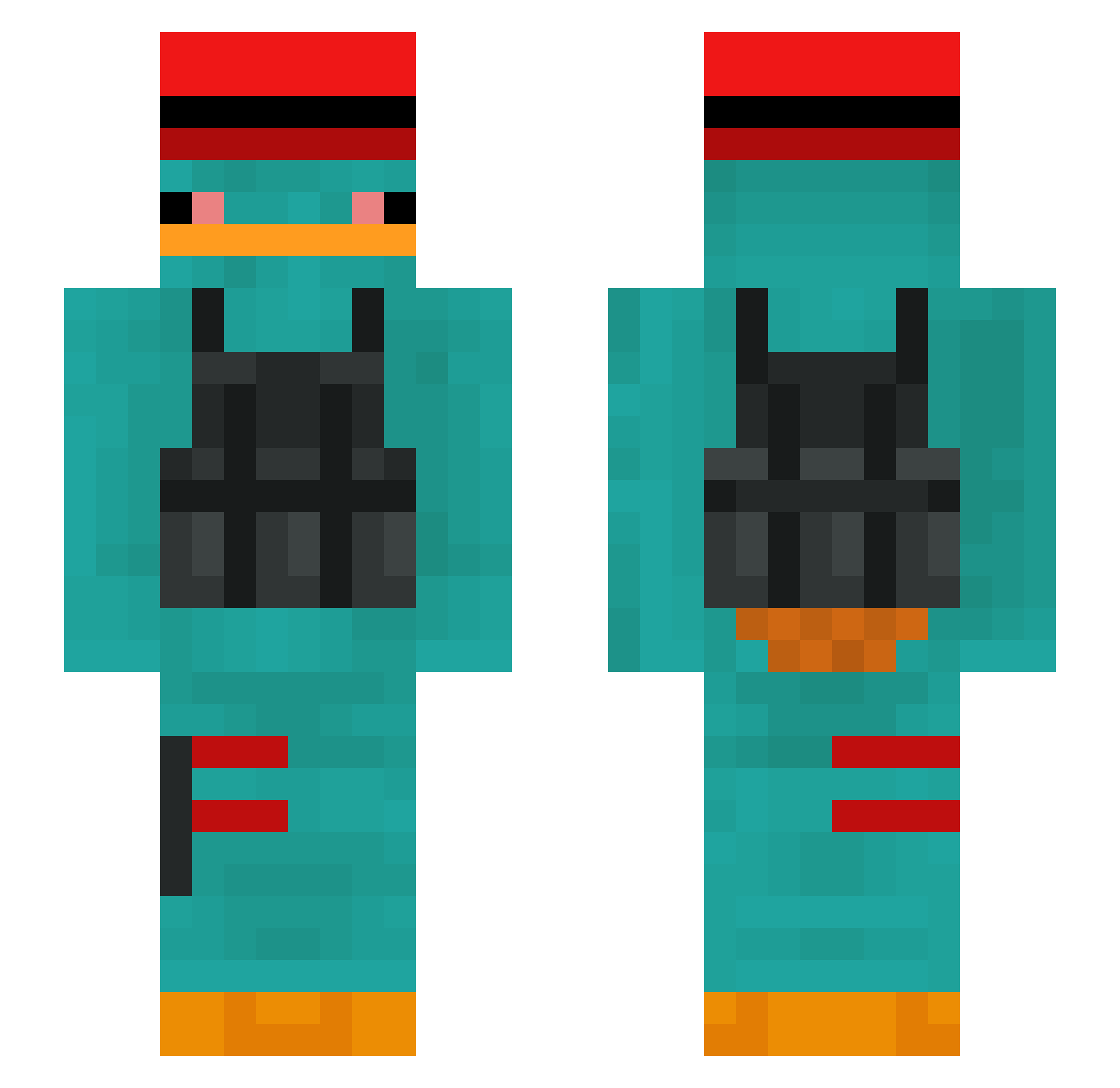 Sqeedy Minecraft skin, front and back view