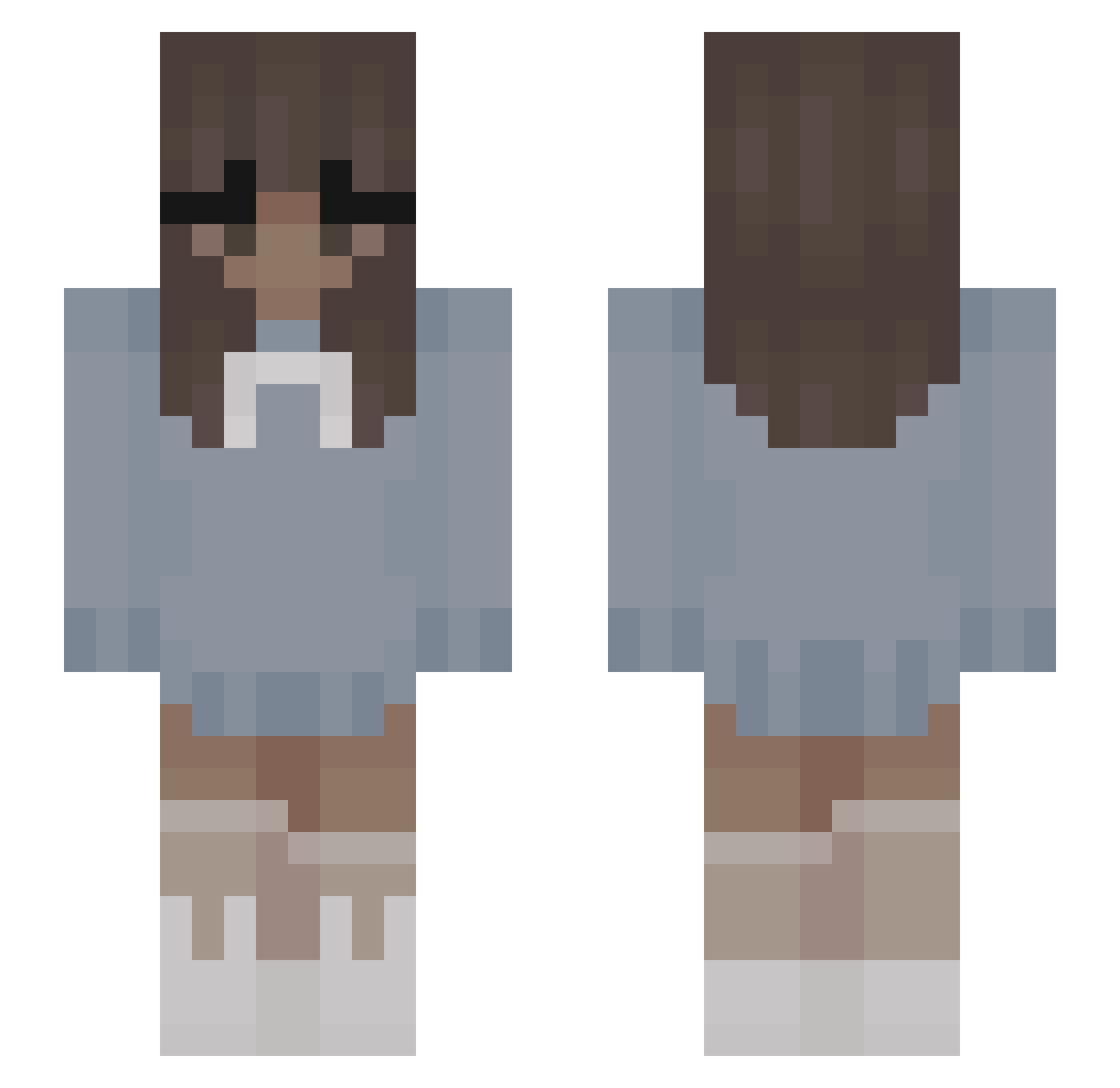 Tyra007 Minecraft skin, front and back view