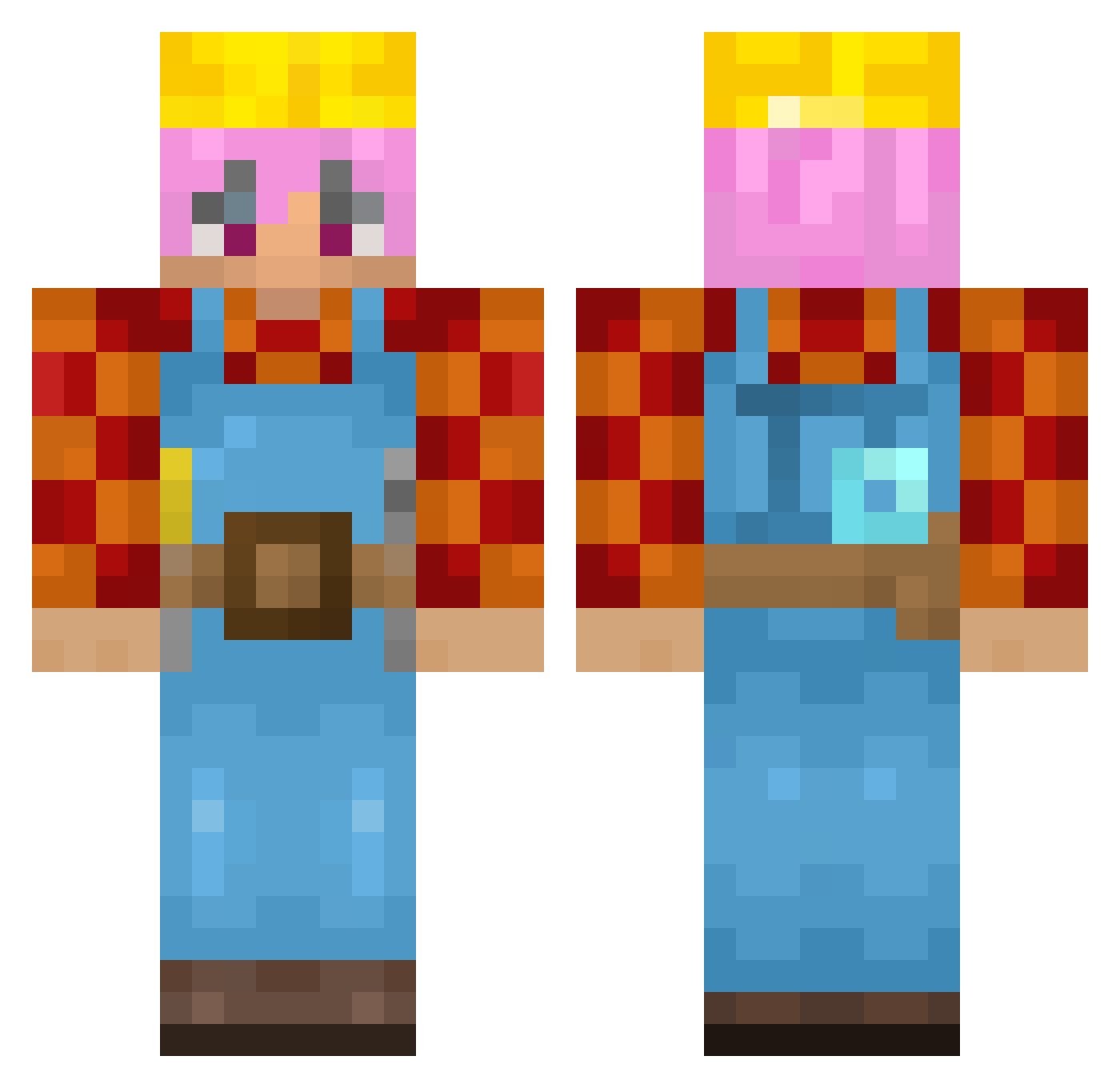 RuzovyKrtek Minecraft skin, front and back view
