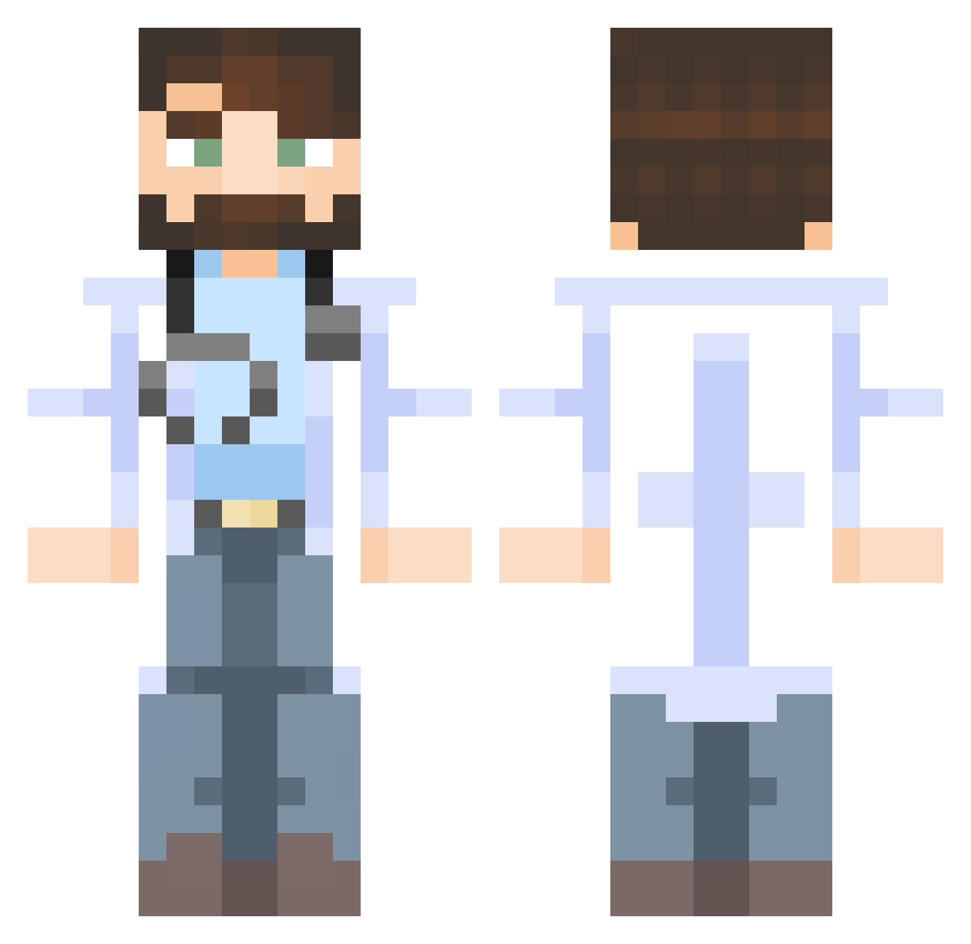 Intencionado Minecraft skin, front and back view