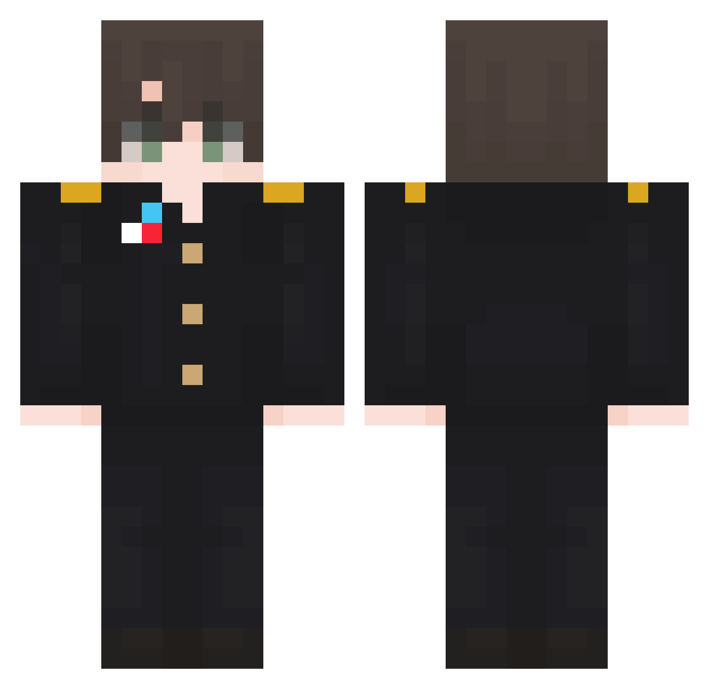 RivellR Minecraft skin, front and back view