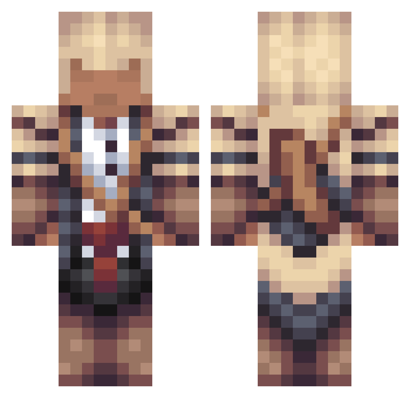 Merchant Minecraft skin, front and back view