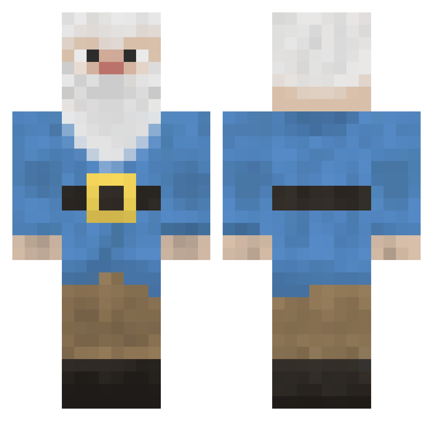 Humanised Minecraft skin, front and back view
