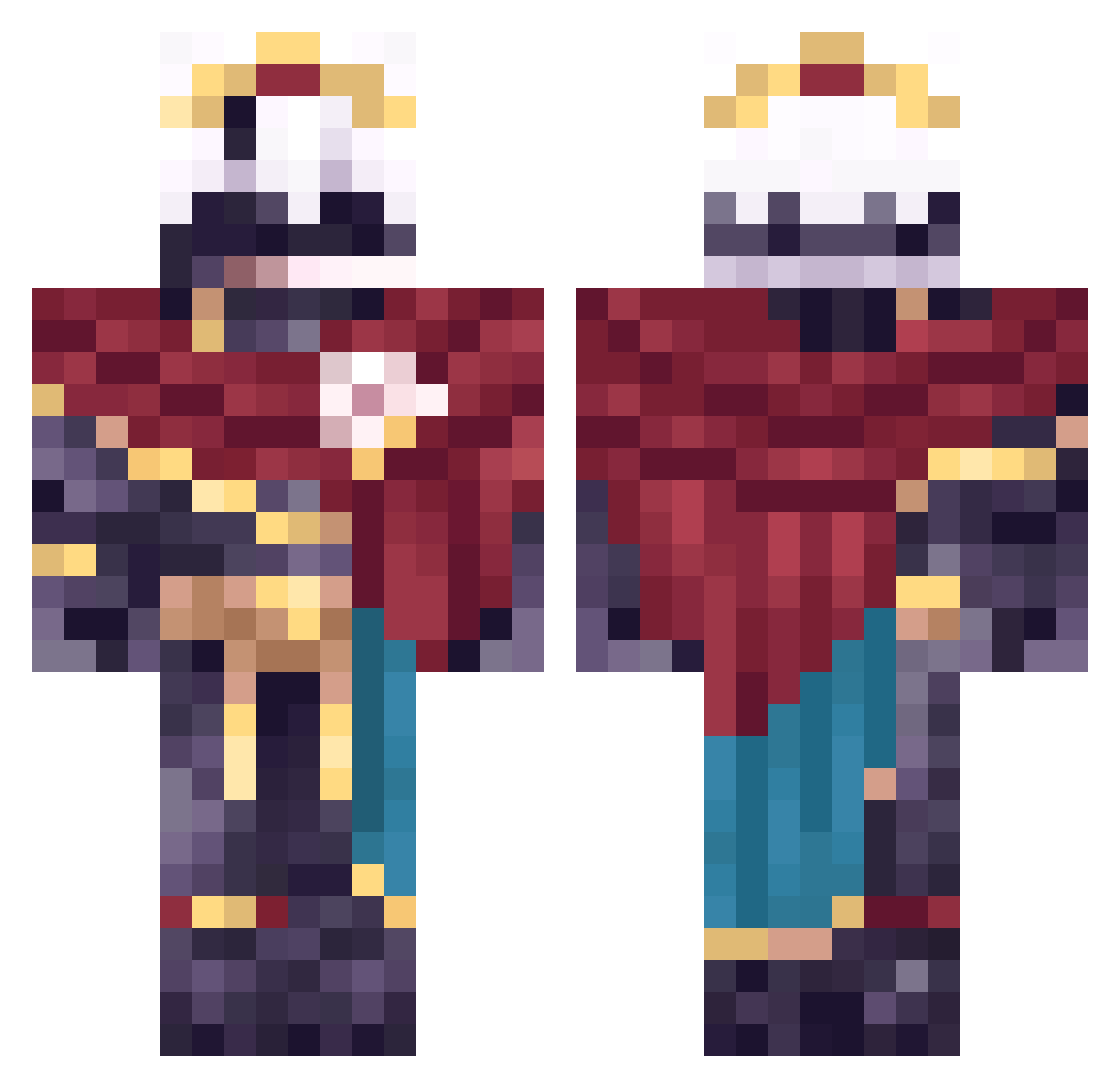 Deezdoises Minecraft skin, front and back view