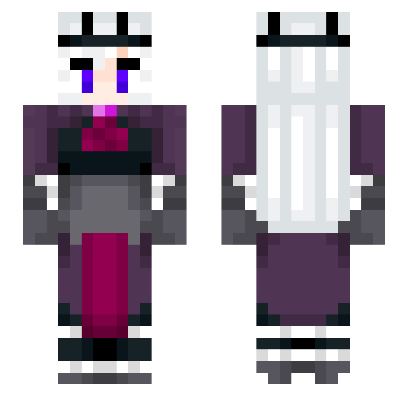 DD2DM Minecraft skin, front and back view