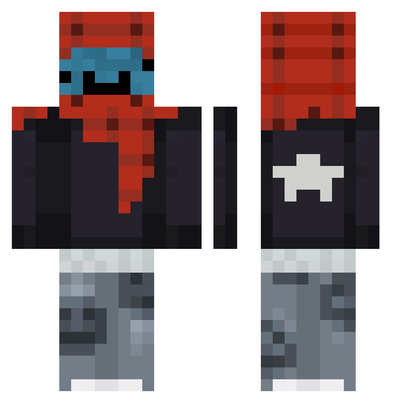 Ragdix Minecraft skin, front and back view