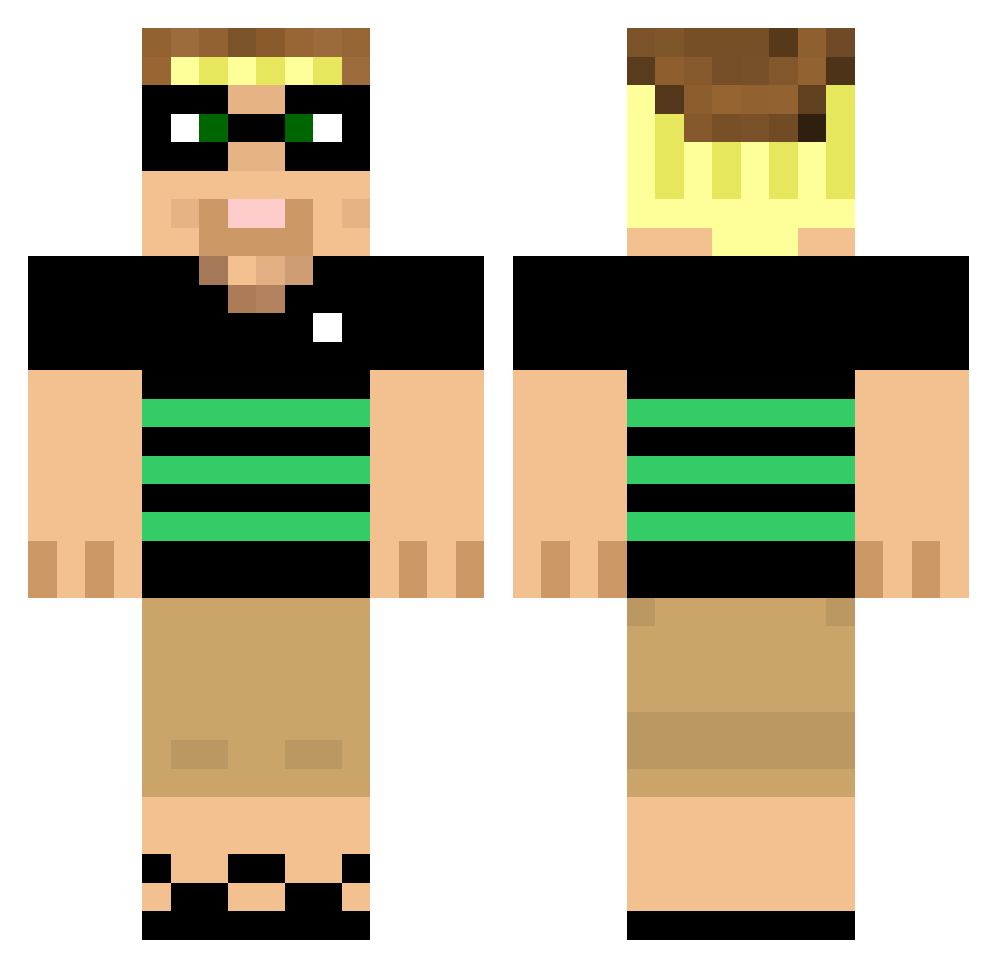 Unsuited Minecraft skin, front and back view
