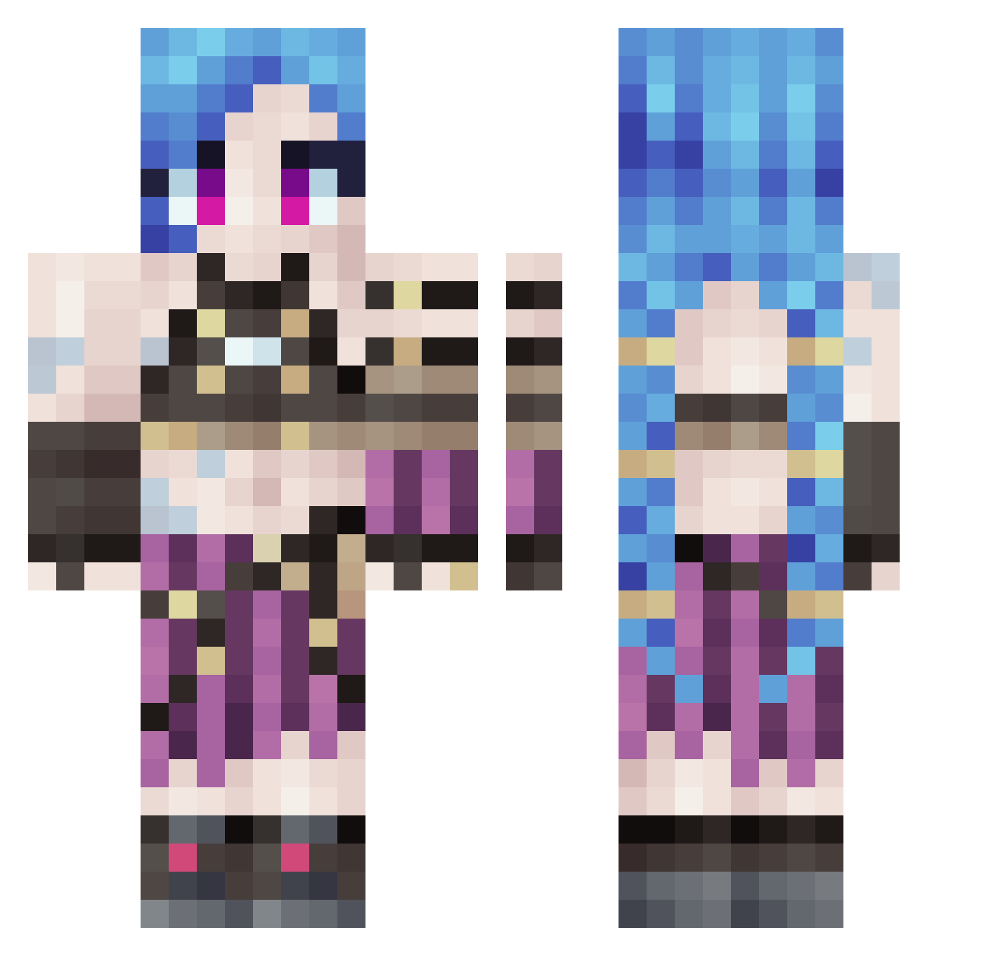zqrae Minecraft skin, front and back view