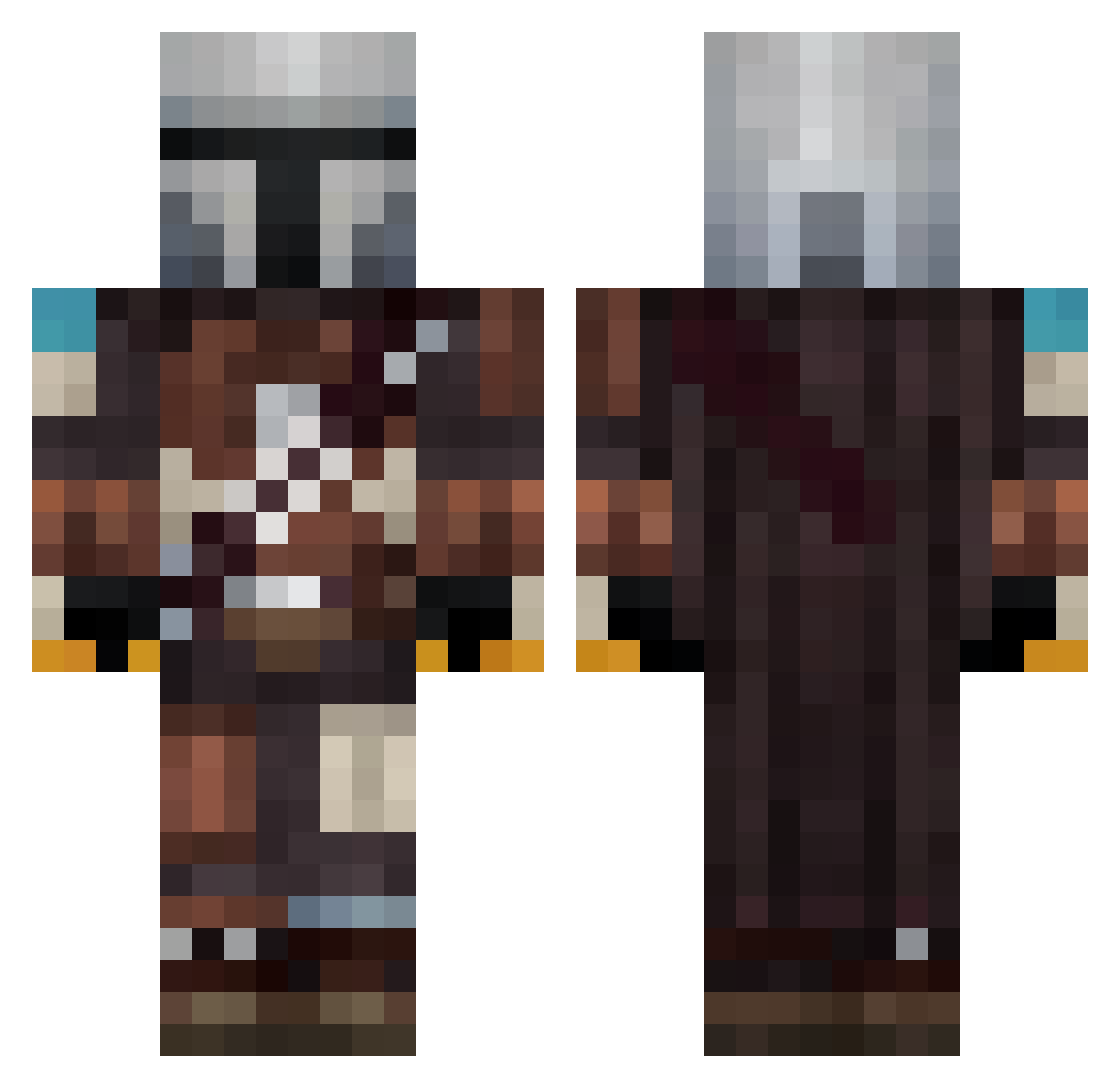 BlackSteelMando Minecraft skin, front and back view