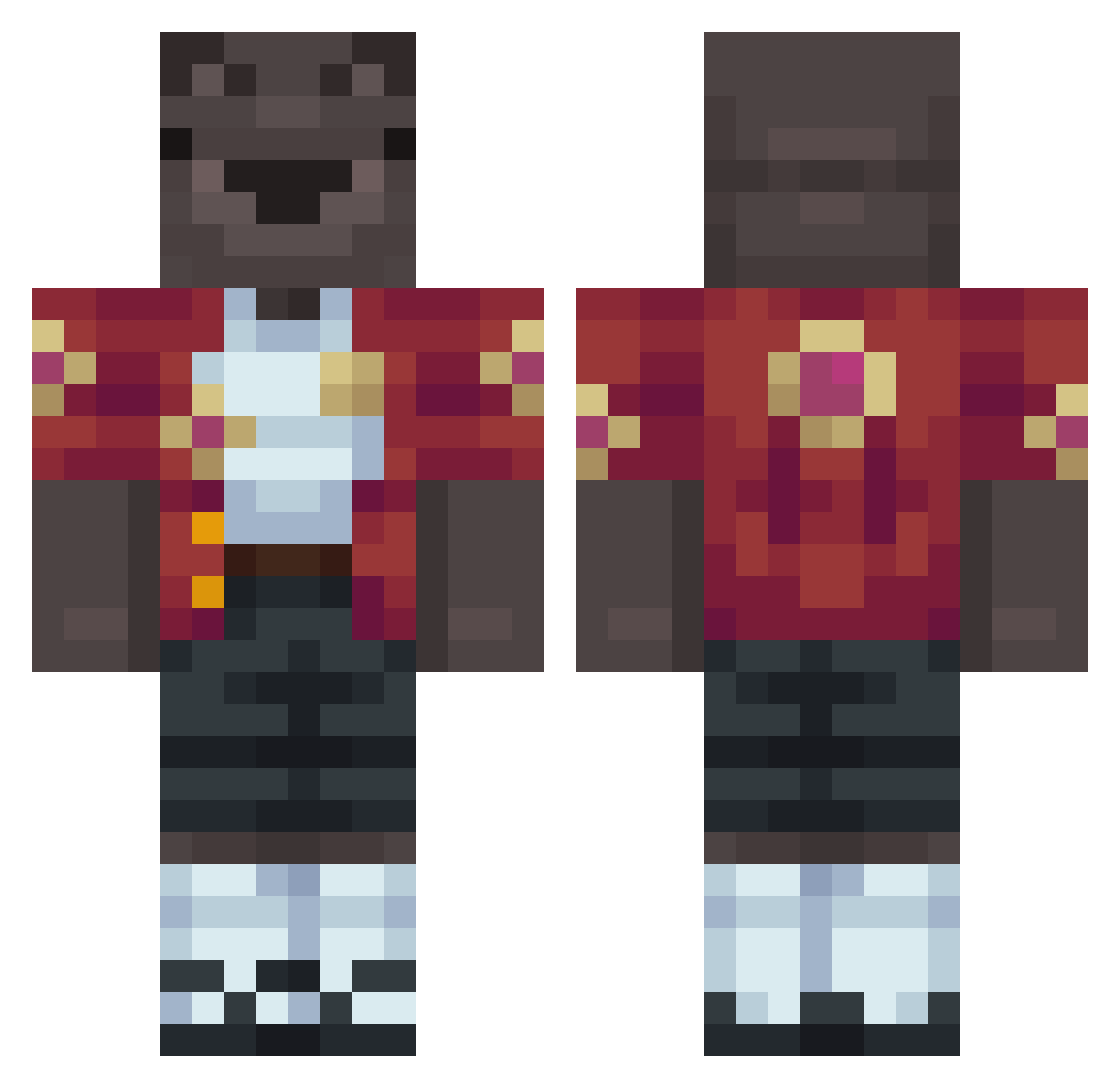 LukeWombat Minecraft skin, front and back view