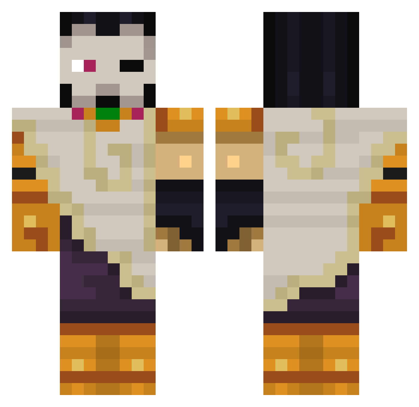 Xaugra Minecraft skin, front and back view