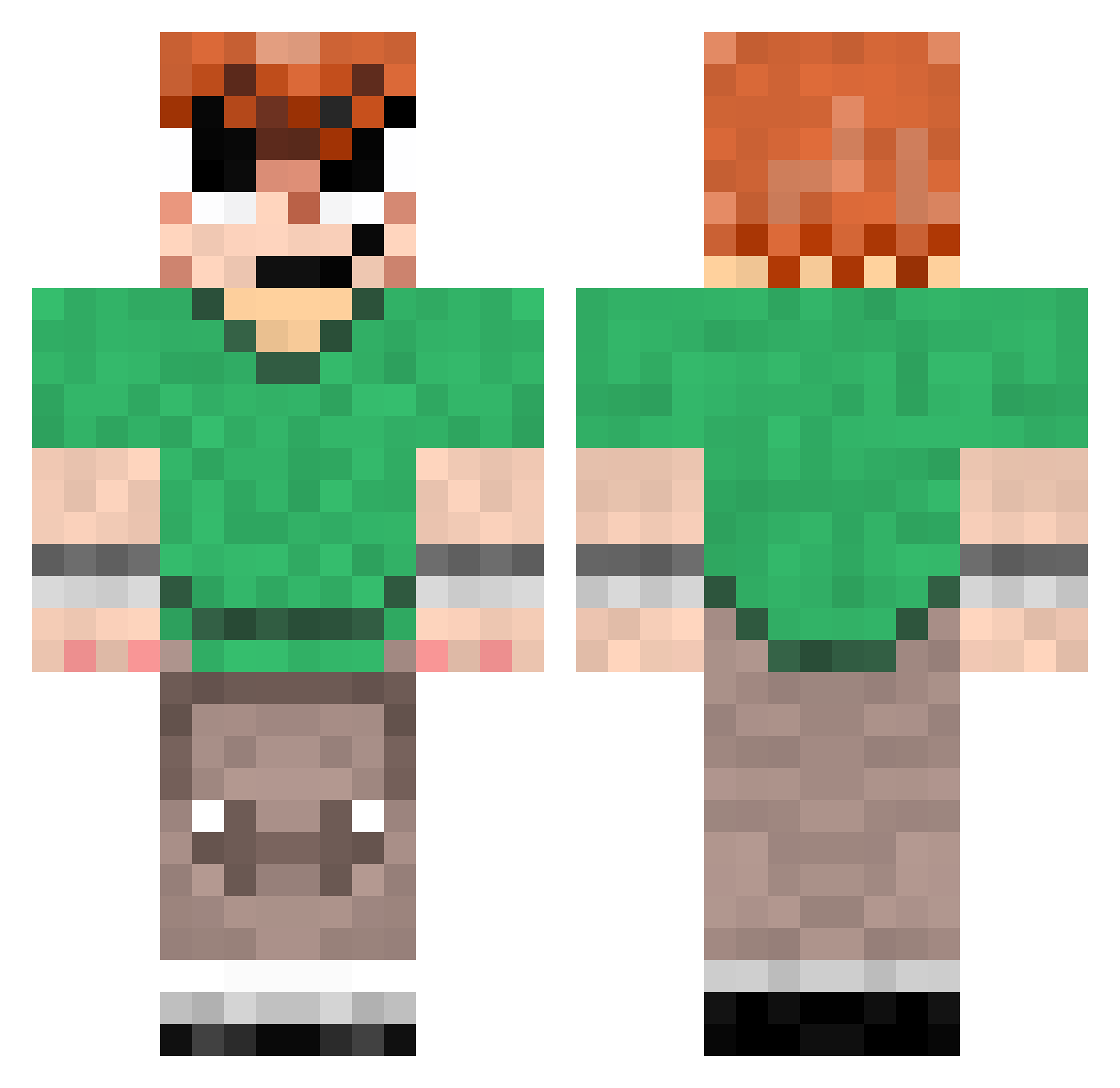 Metrics Minecraft skin, front and back view