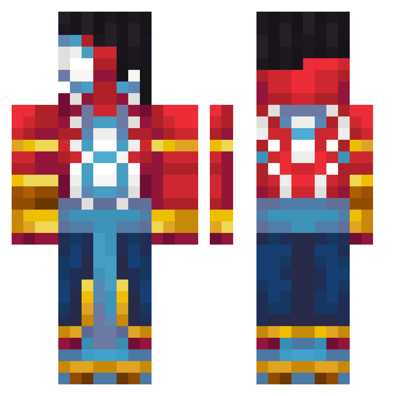RxcM Minecraft skin, front and back view