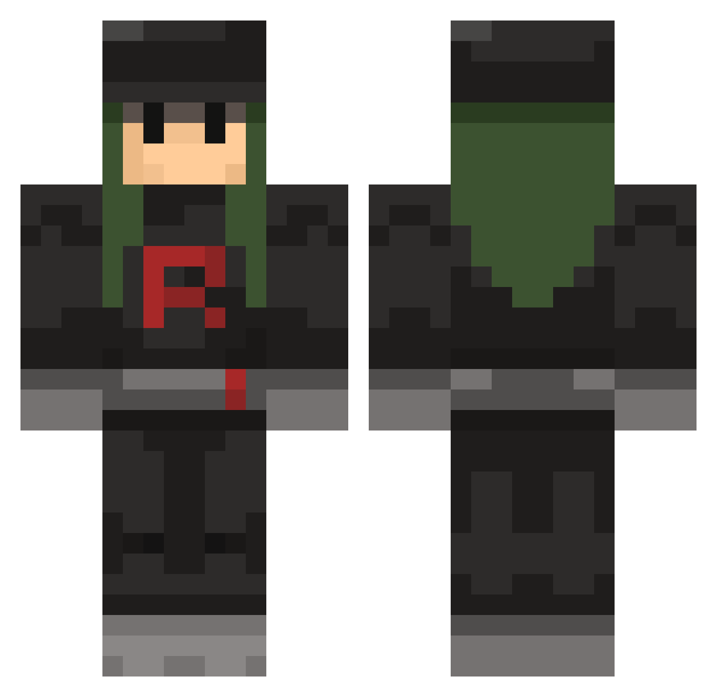 Fossiliferous Minecraft skin, front and back view