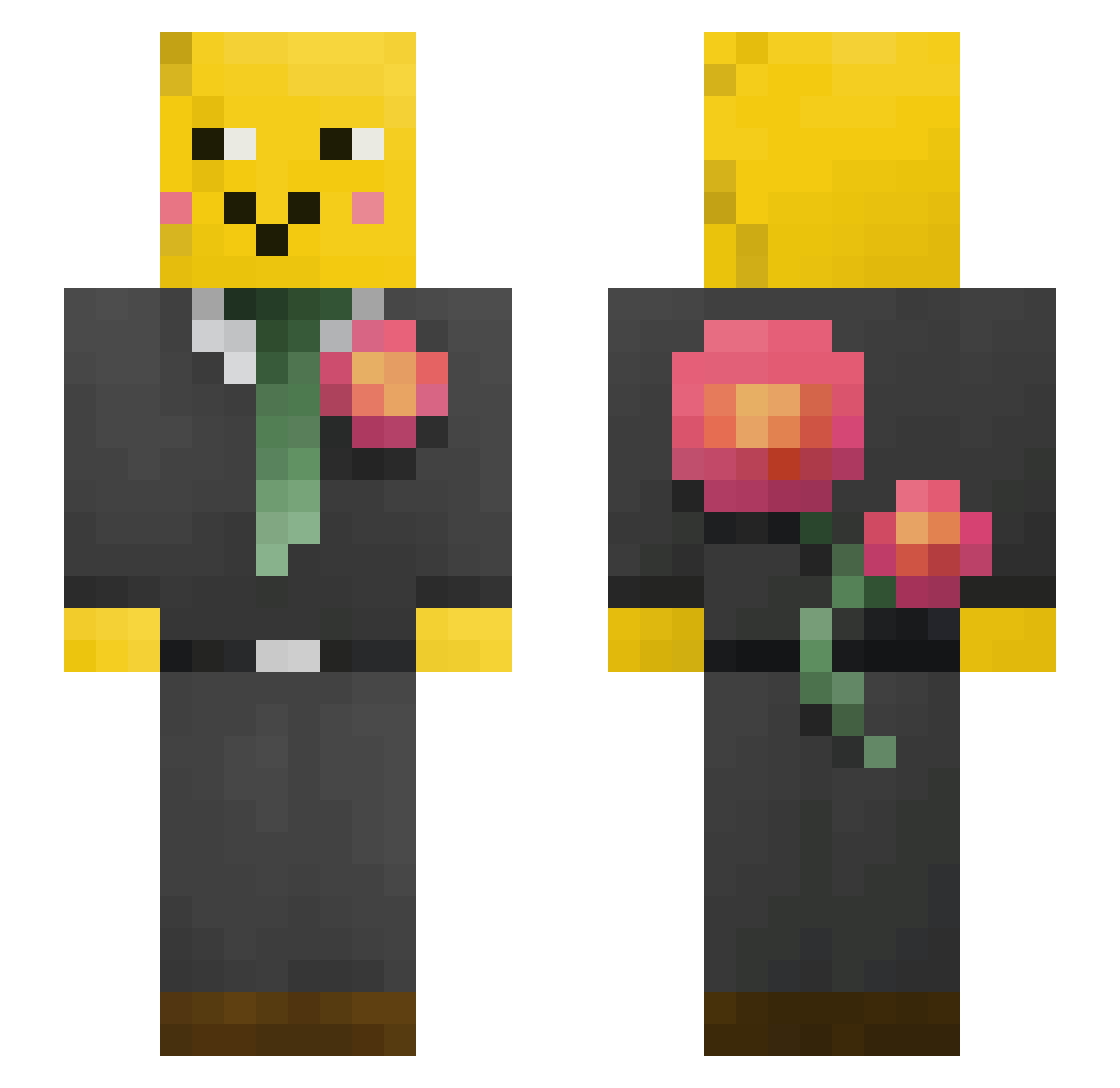 JustABananaGuy Minecraft skin, front and back view