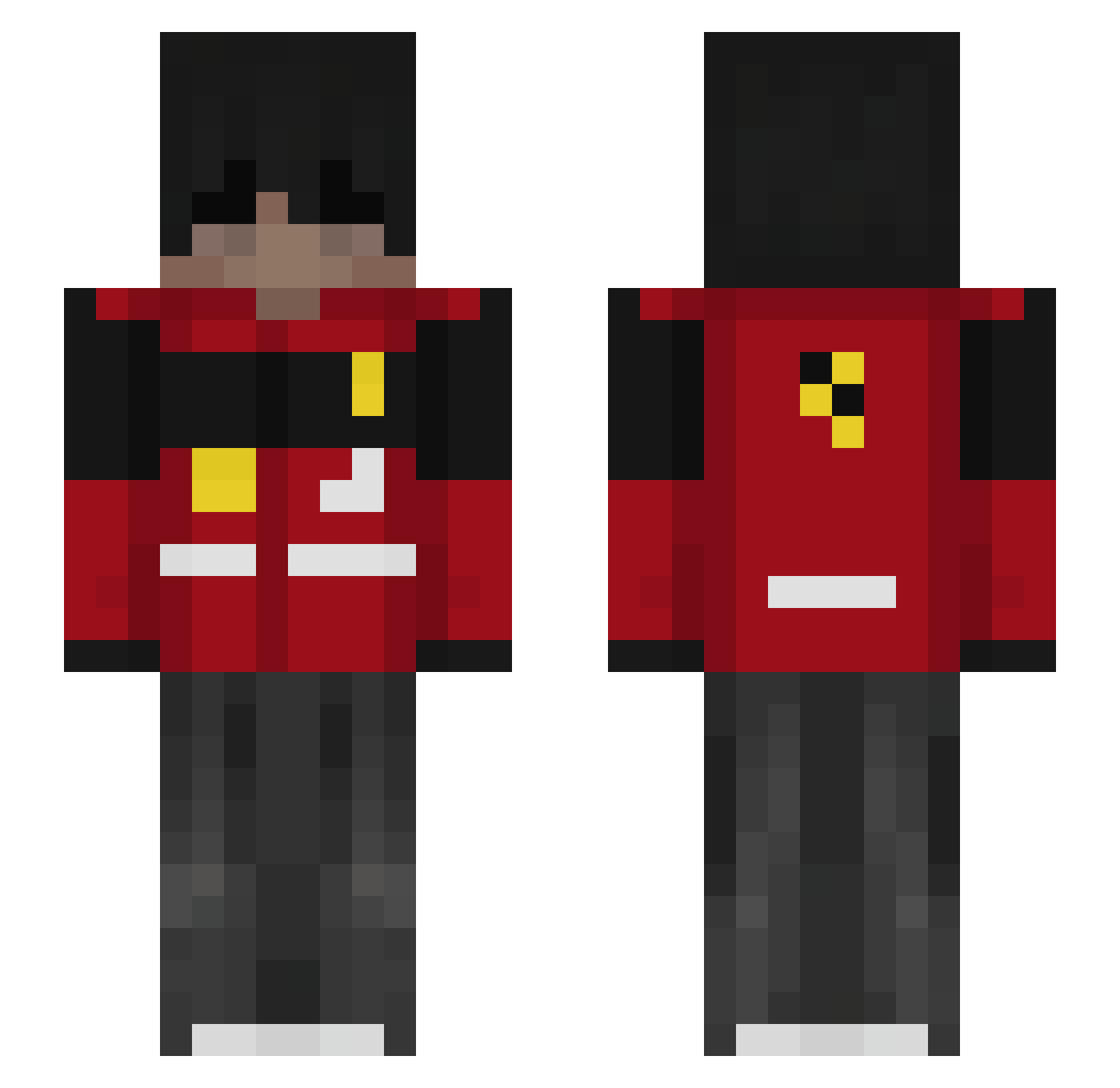 xcfl Minecraft skin, front and back view