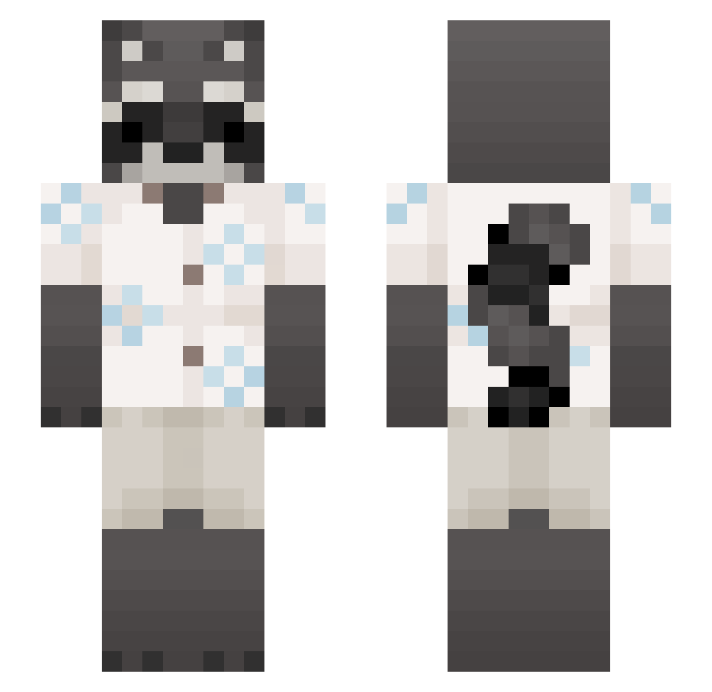 AlcadiaTerror Minecraft skin, front and back view