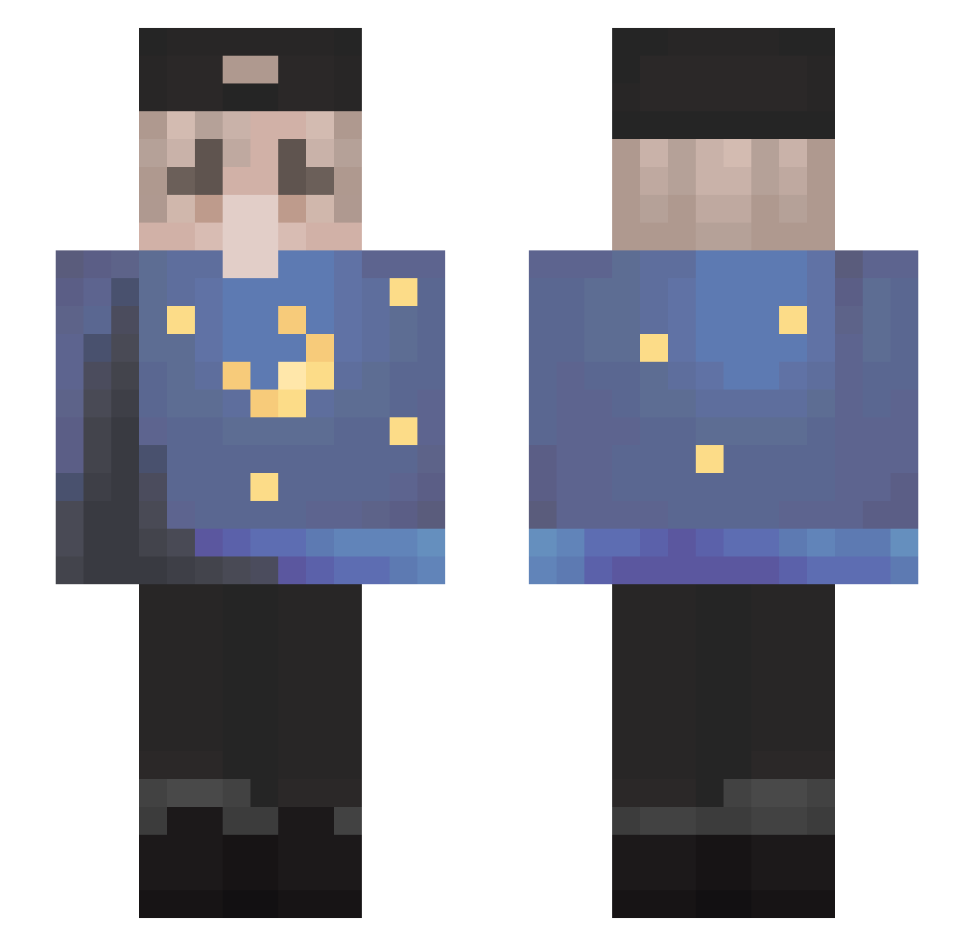 Muralist Minecraft skin, front and back view