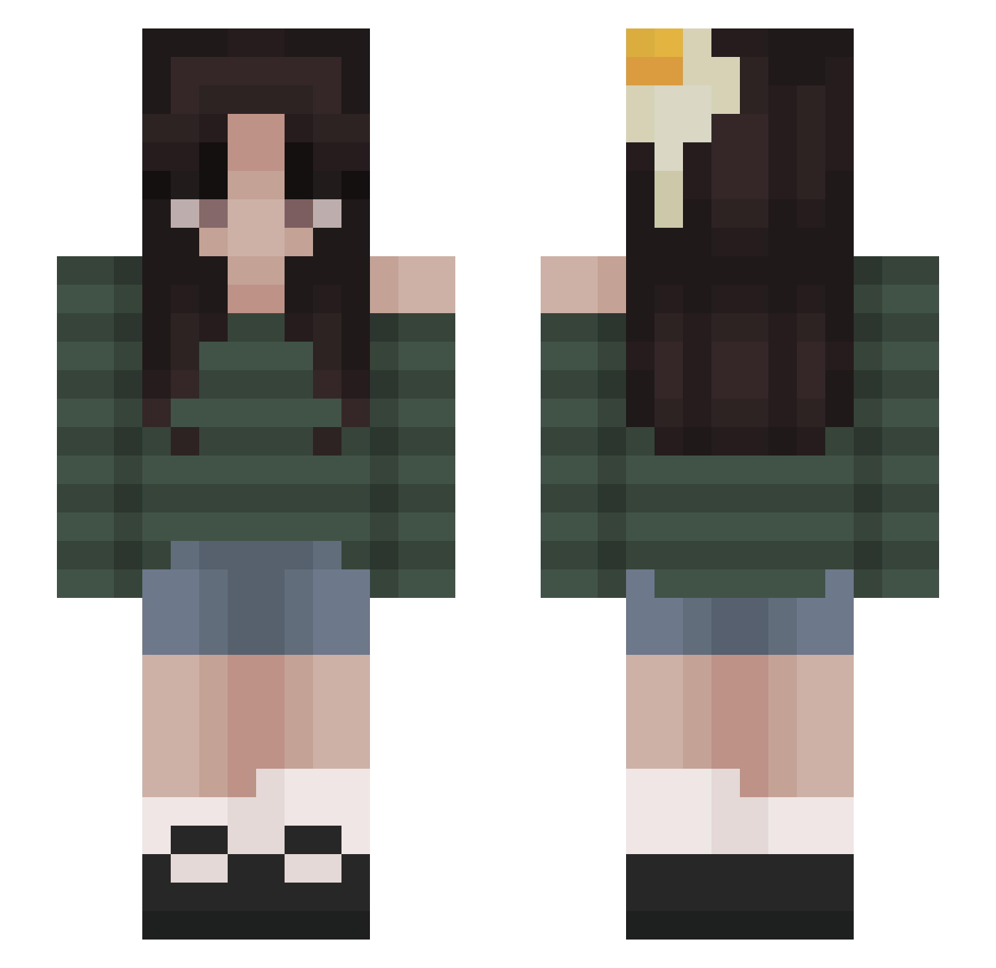 Reminiscent Minecraft skin, front and back view