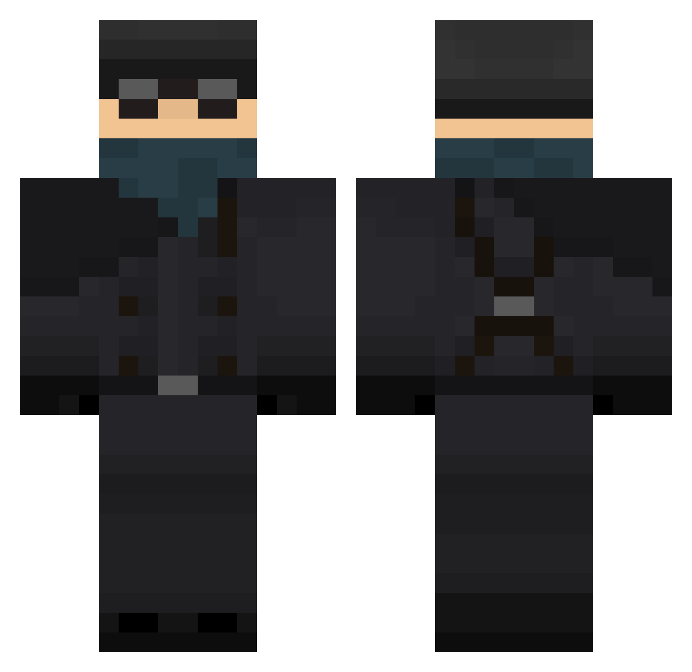 Jetelman Minecraft skin, front and back view
