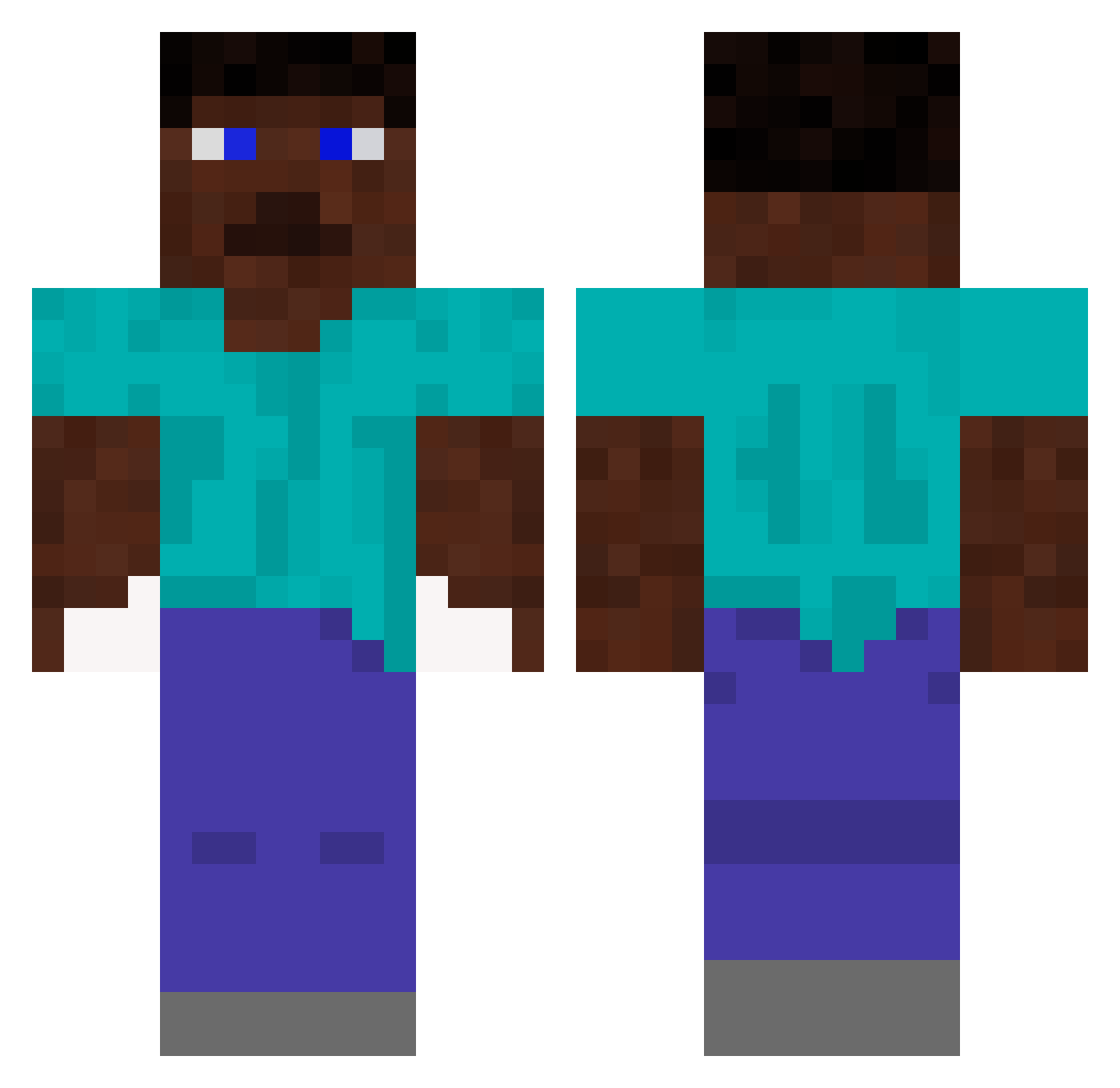 Renders Minecraft skin, front and back view