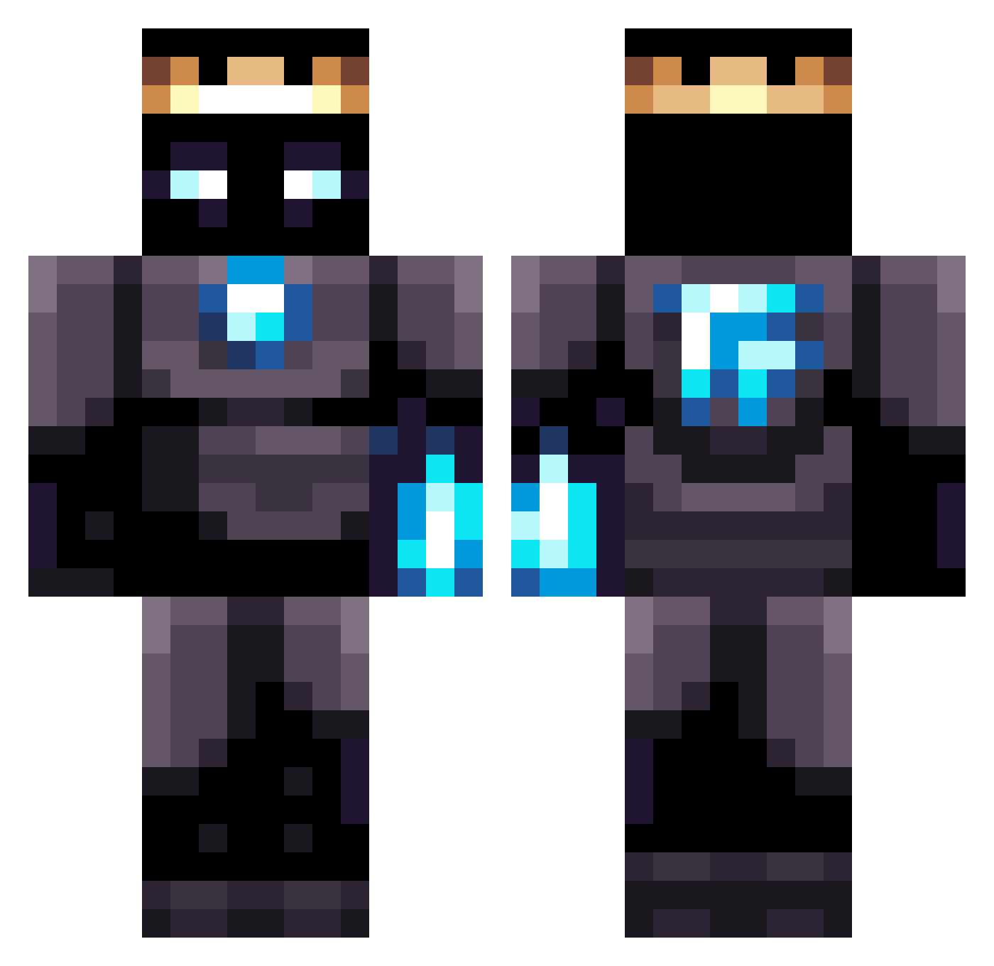 untipped Minecraft skin, front and back view