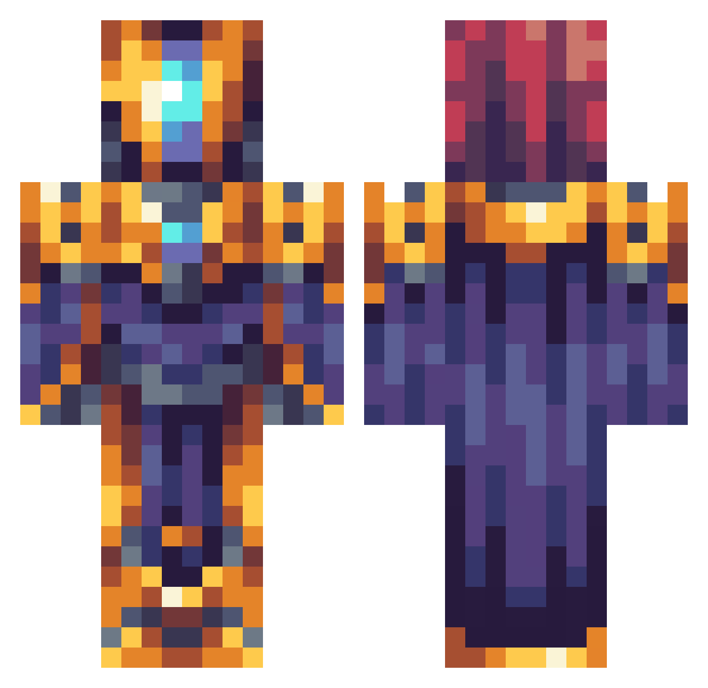 Phoxyz Minecraft skin, front and back view