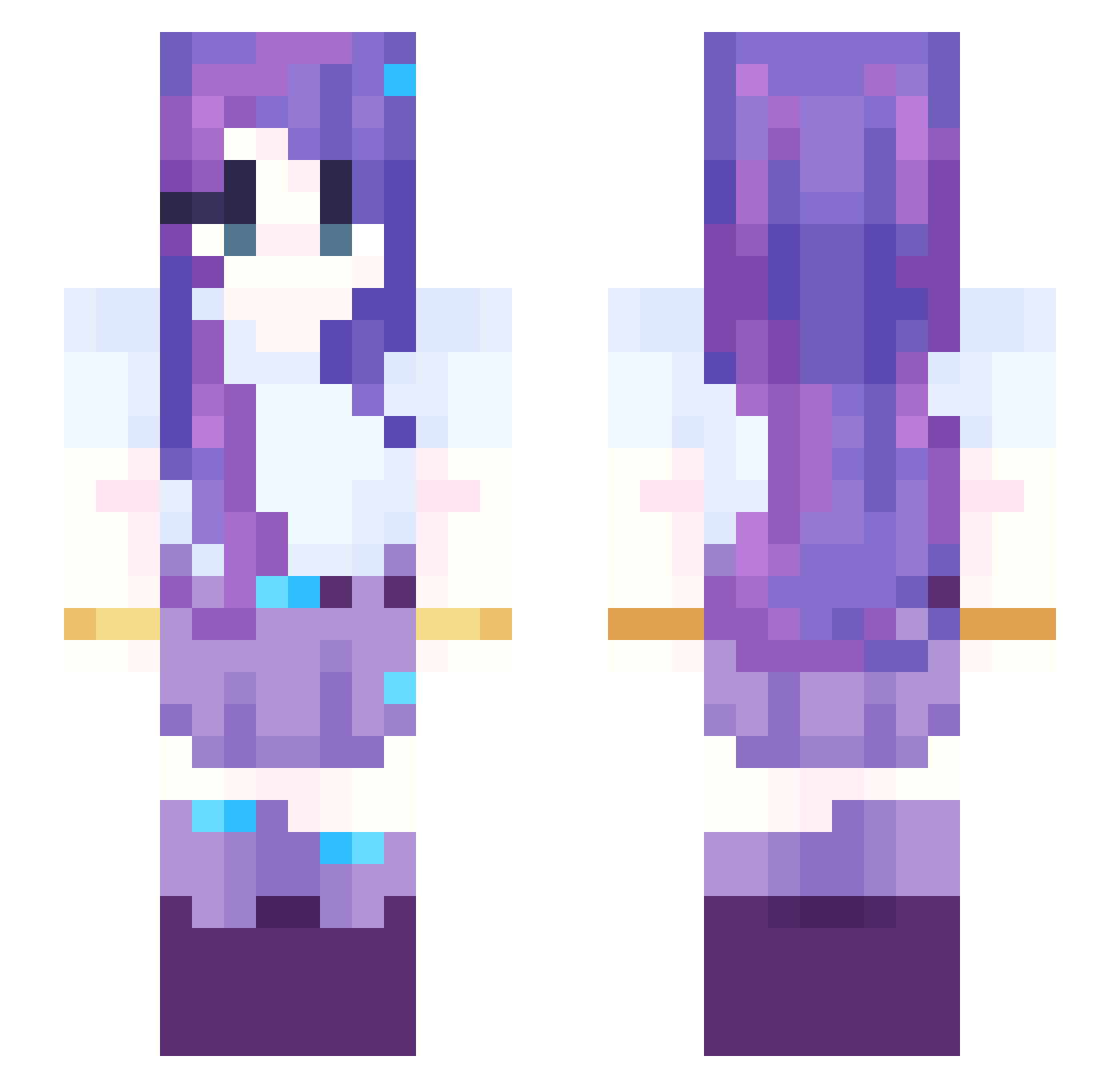 StarfrostFox Minecraft skin, front and back view