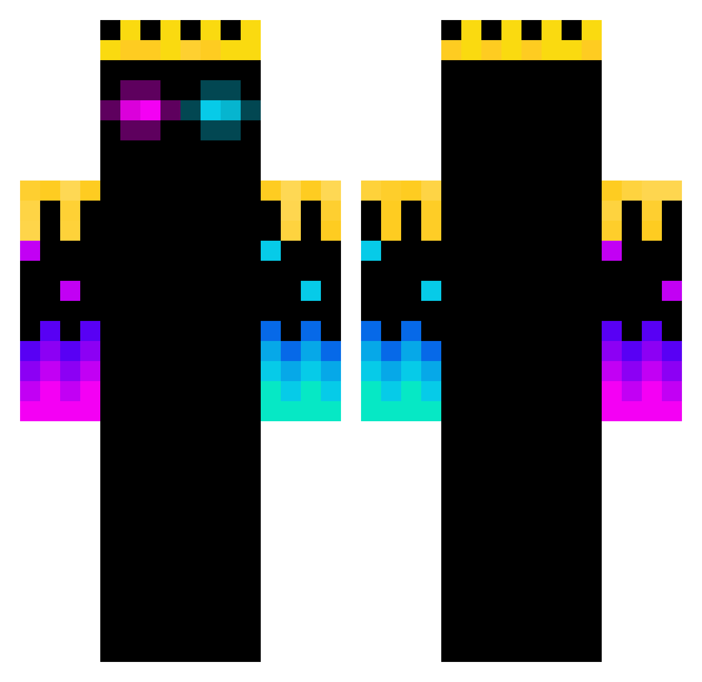 Zureon Minecraft skin, front and back view