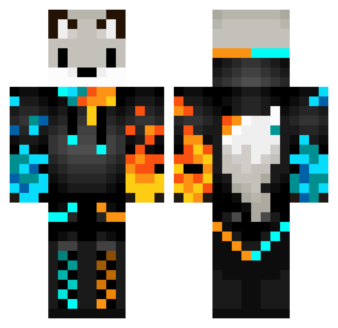 LoranFire Minecraft skin, front and back view