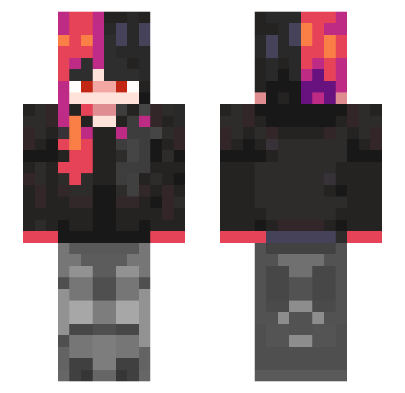 decoulored Minecraft skin, front and back view