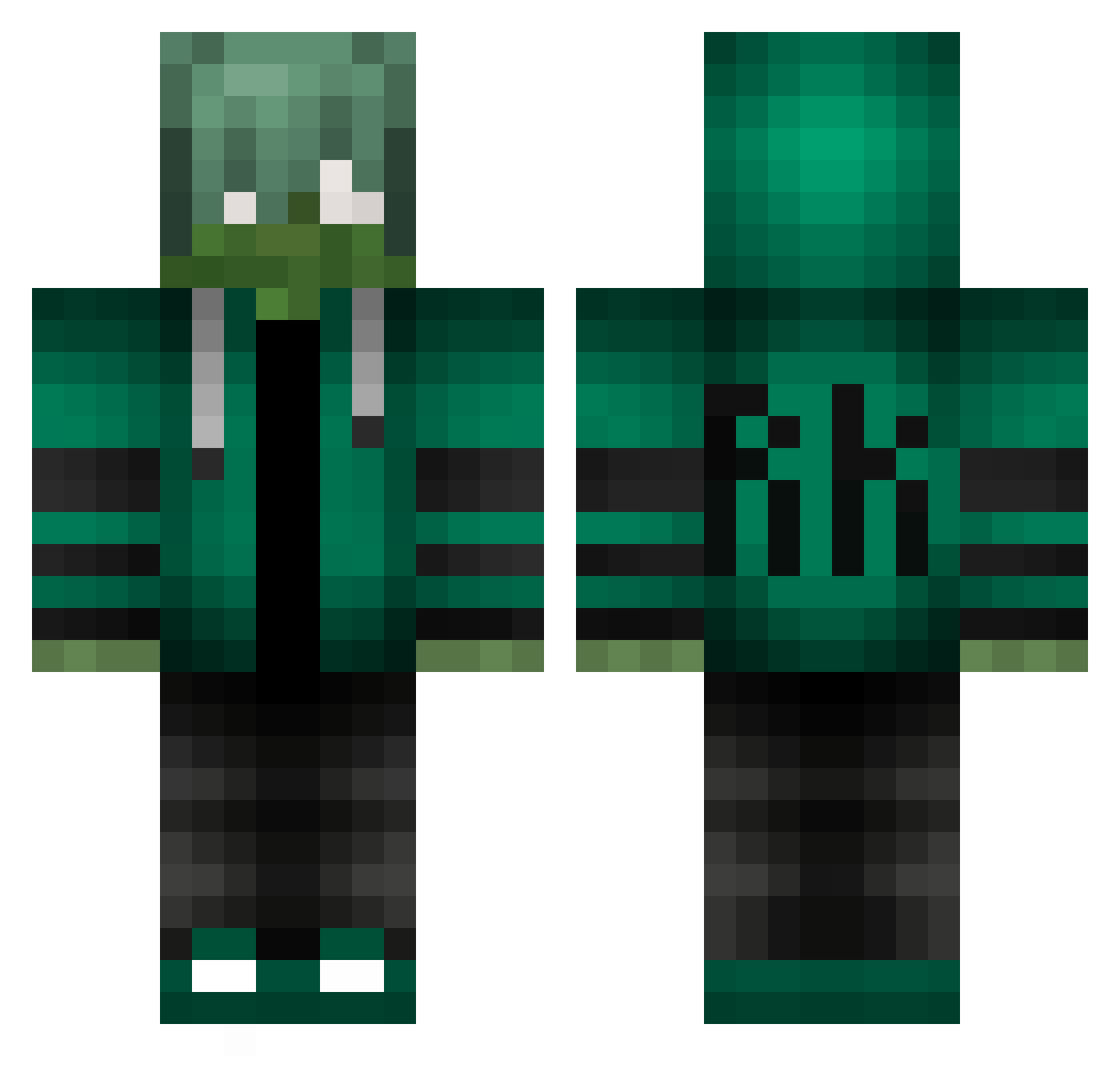RK_Zombie Minecraft skin, front and back view