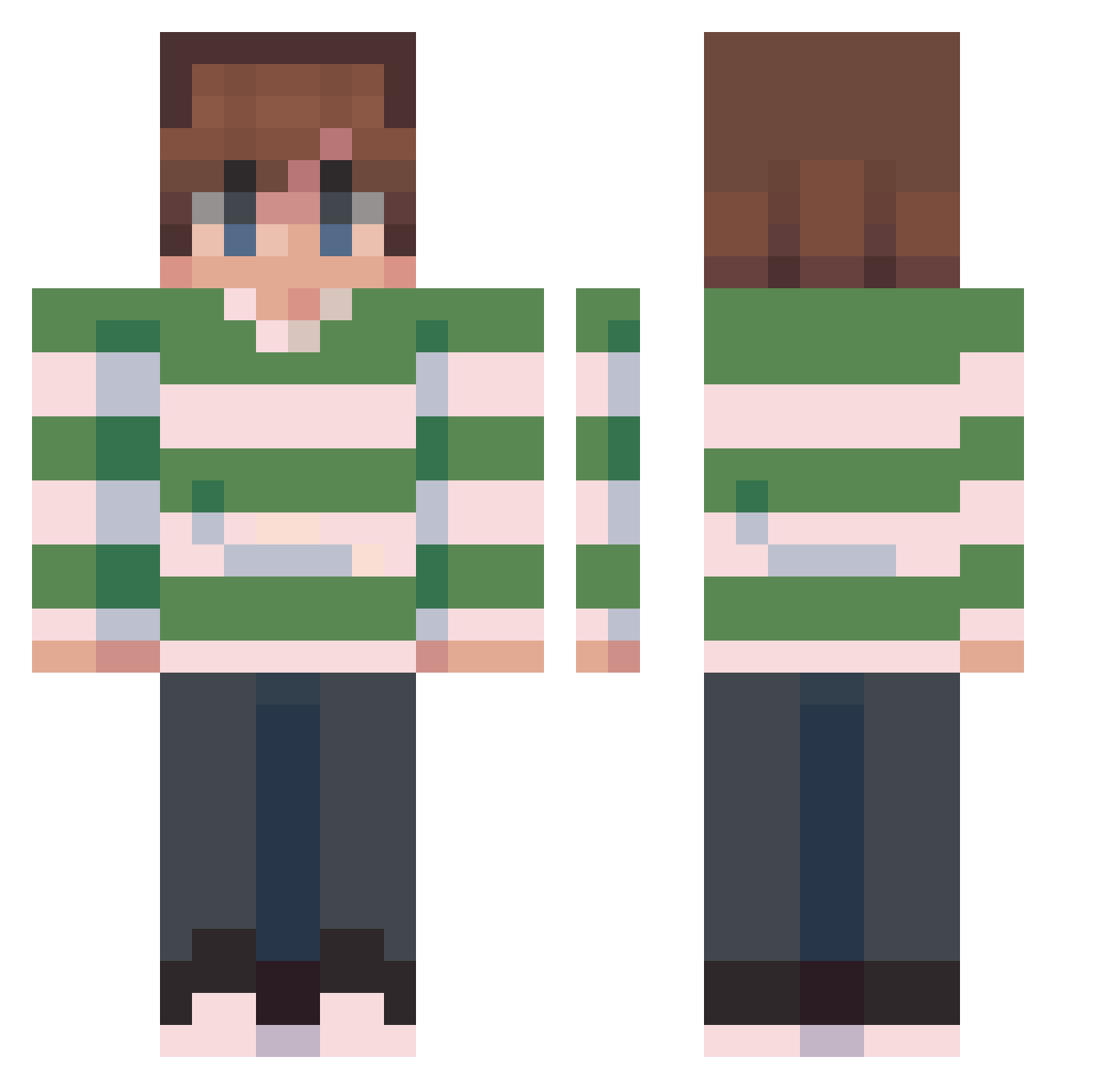 PurpleGamingX Minecraft skin, front and back view