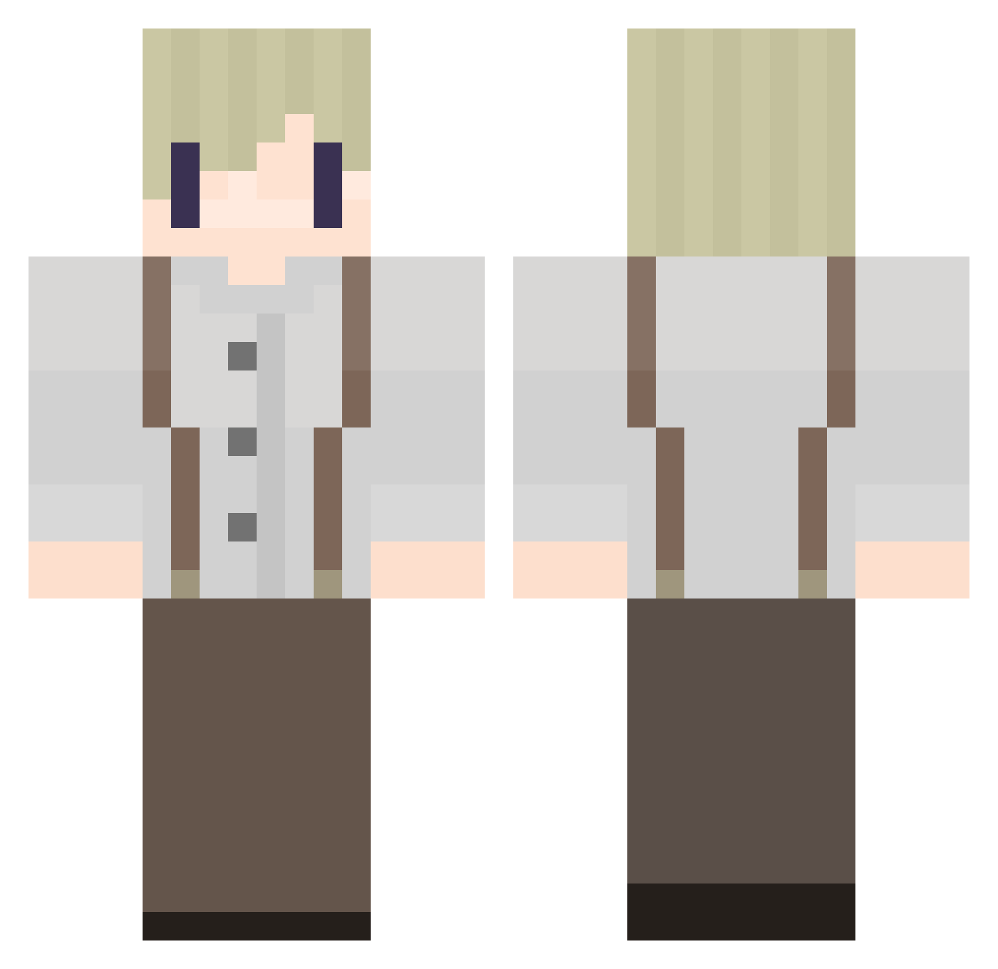 Thoughtfully Minecraft skin, front and back view