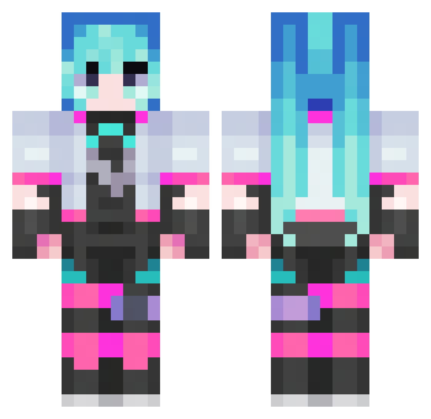 MagentaMage Minecraft skin, front and back view