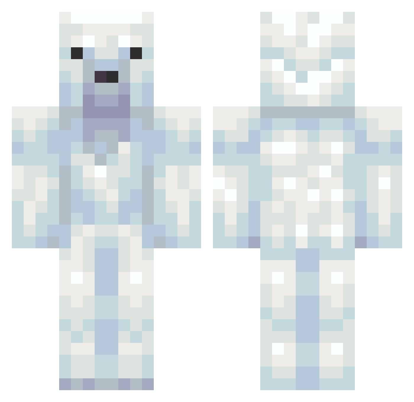 Pouf Minecraft skin, front and back view