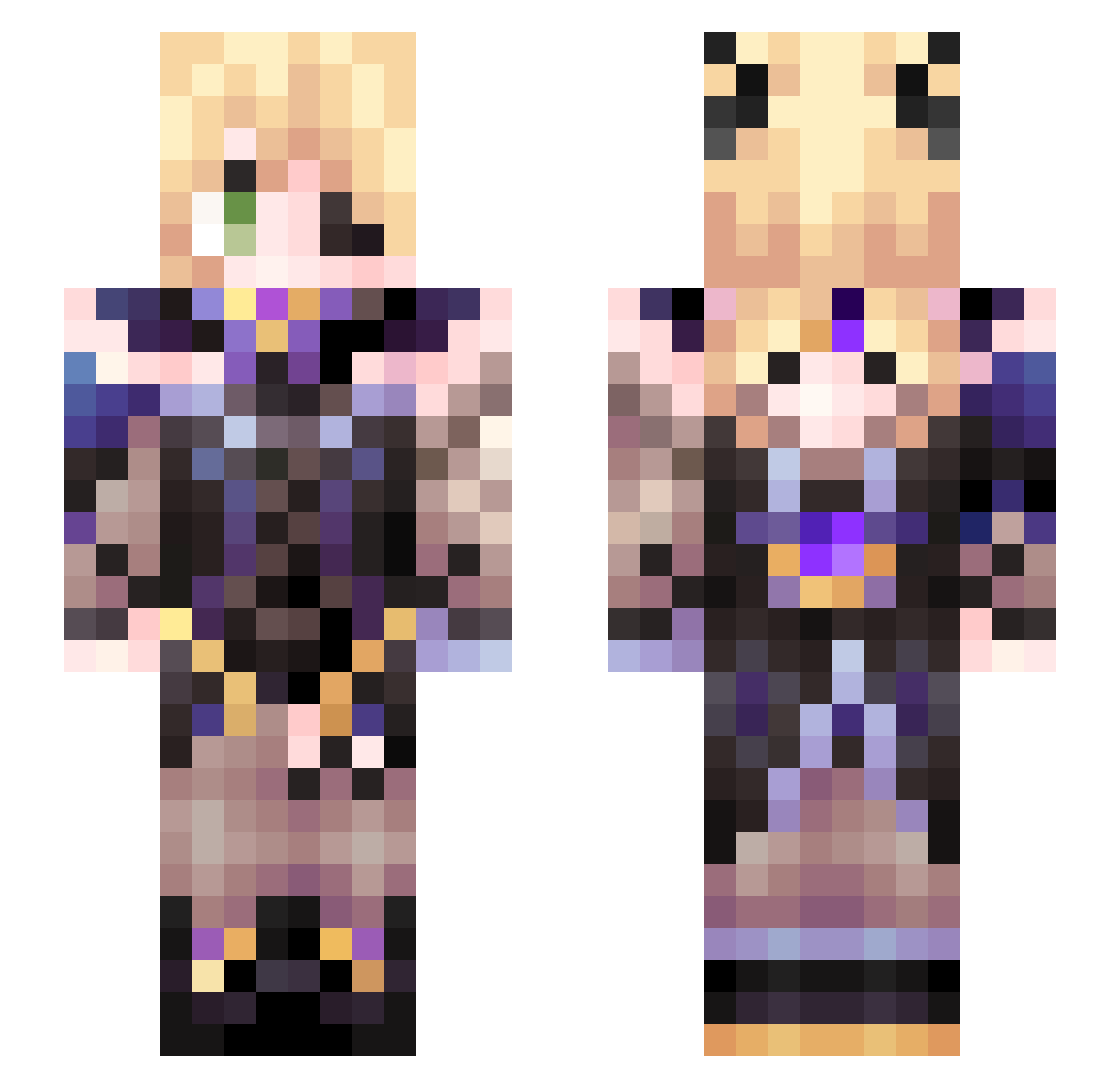 Meepless Minecraft skin, front and back view