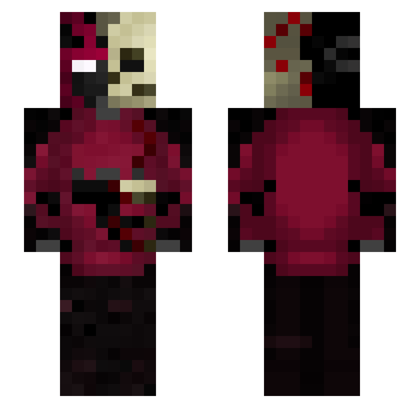 Researchable Minecraft skin, front and back view