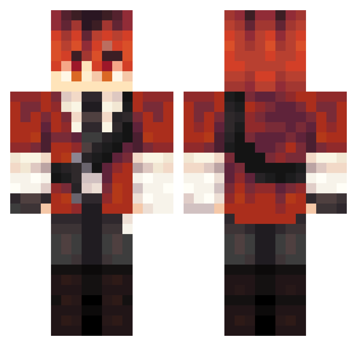 Tempered__ Minecraft skin, front and back view