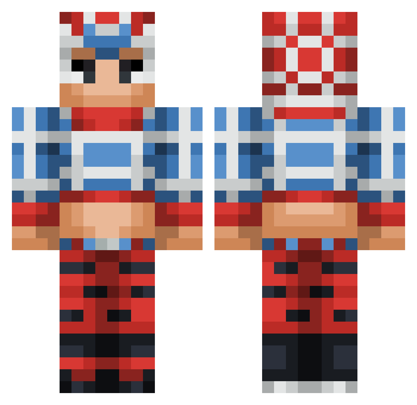 SkyPacks Minecraft skin, front and back view