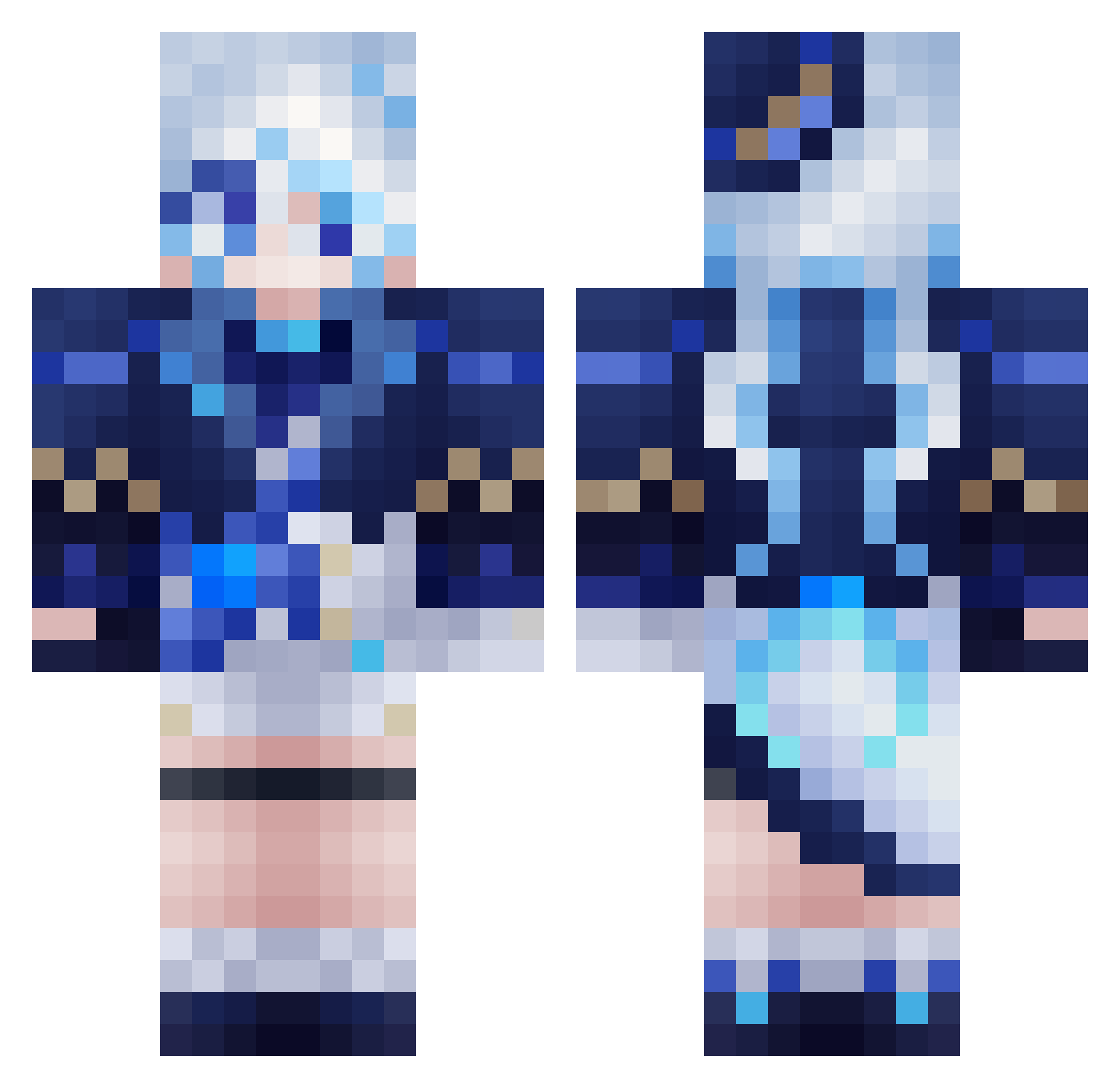 Frostyble Minecraft skin, front and back view