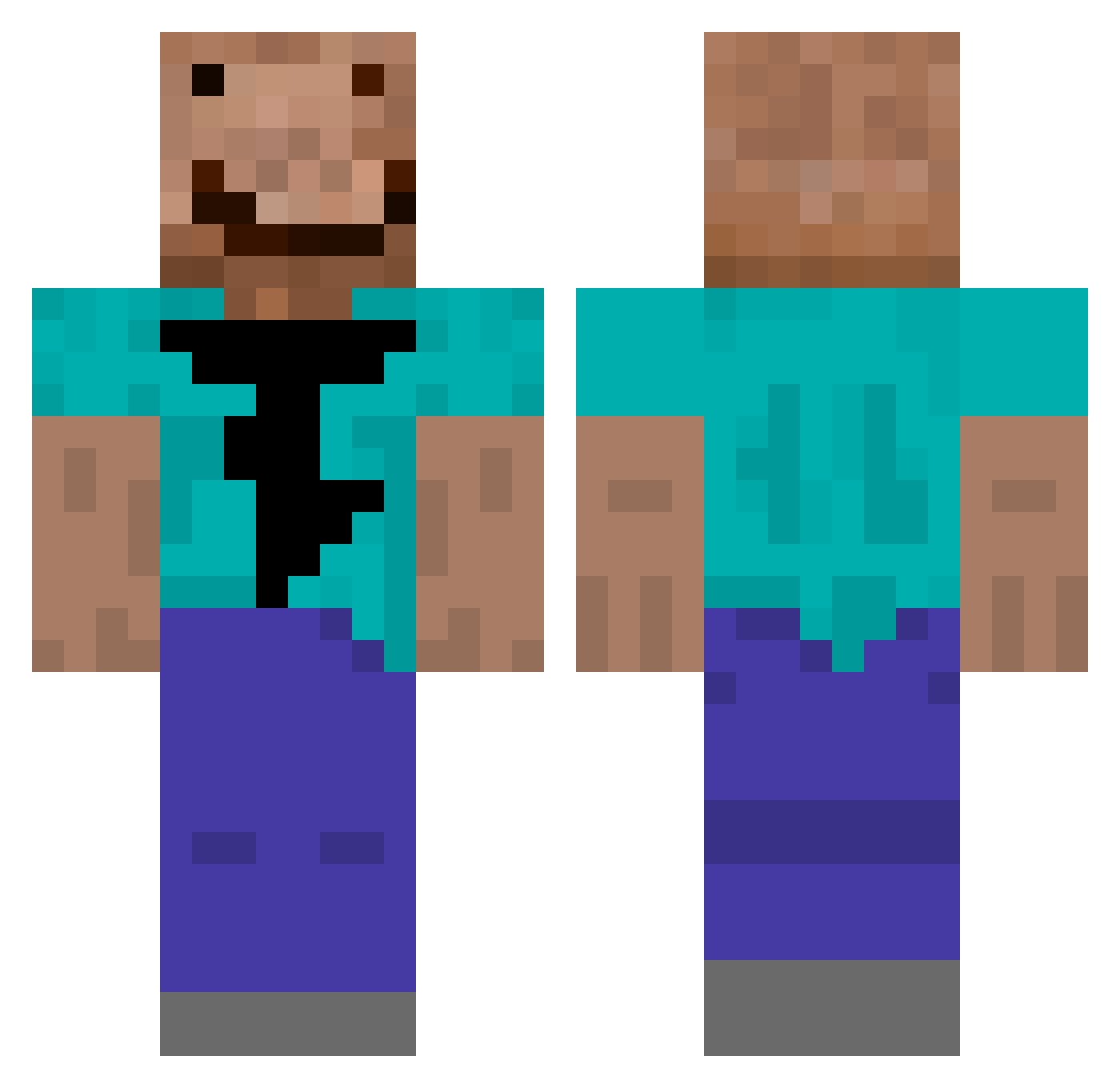 BubbaWRLD Minecraft skin, front and back view