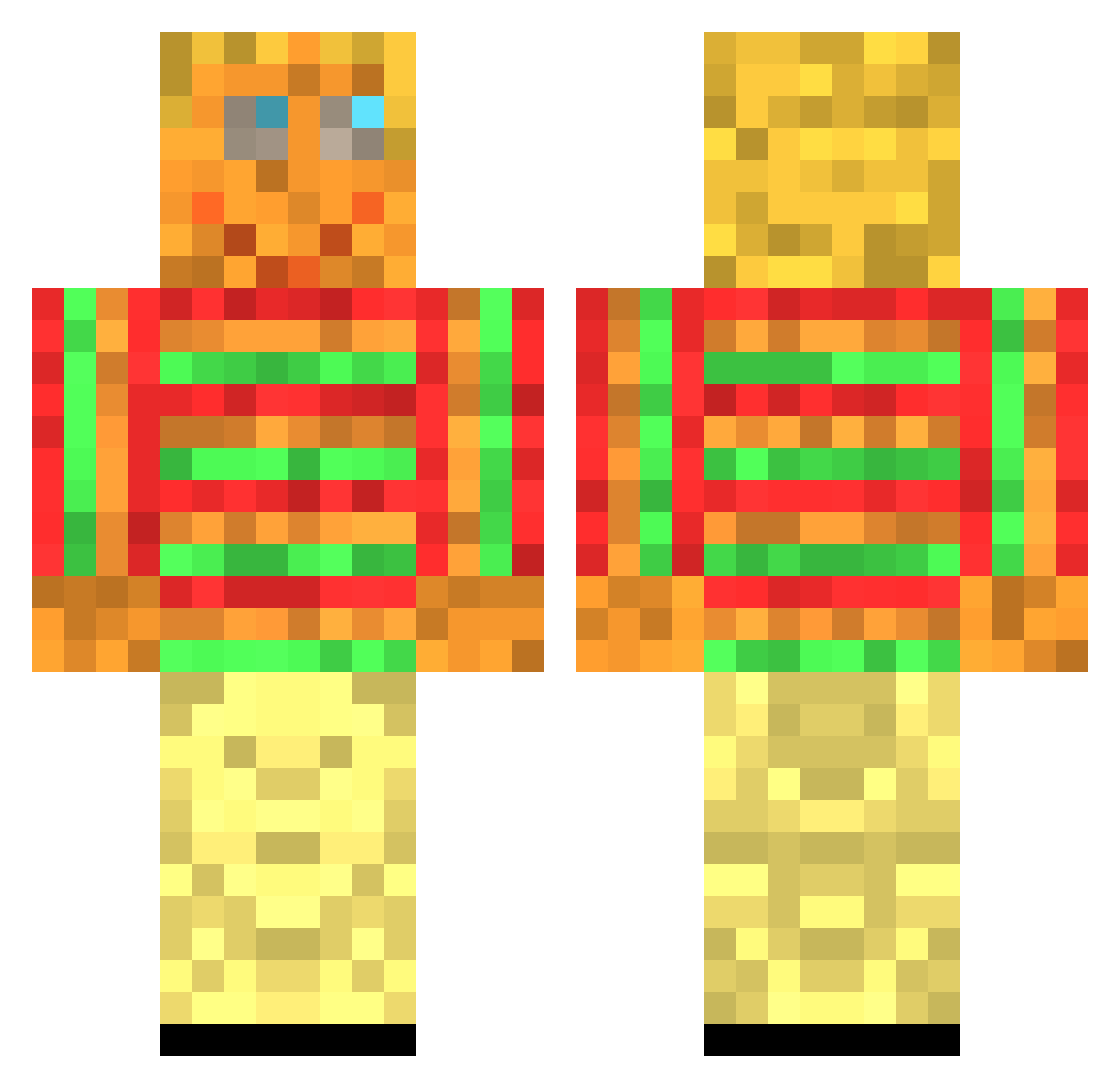 SprucePotato Minecraft skin, front and back view