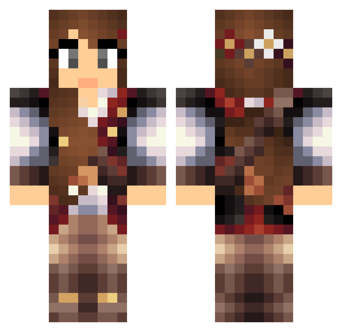 Justine Minecraft skin, front and back view