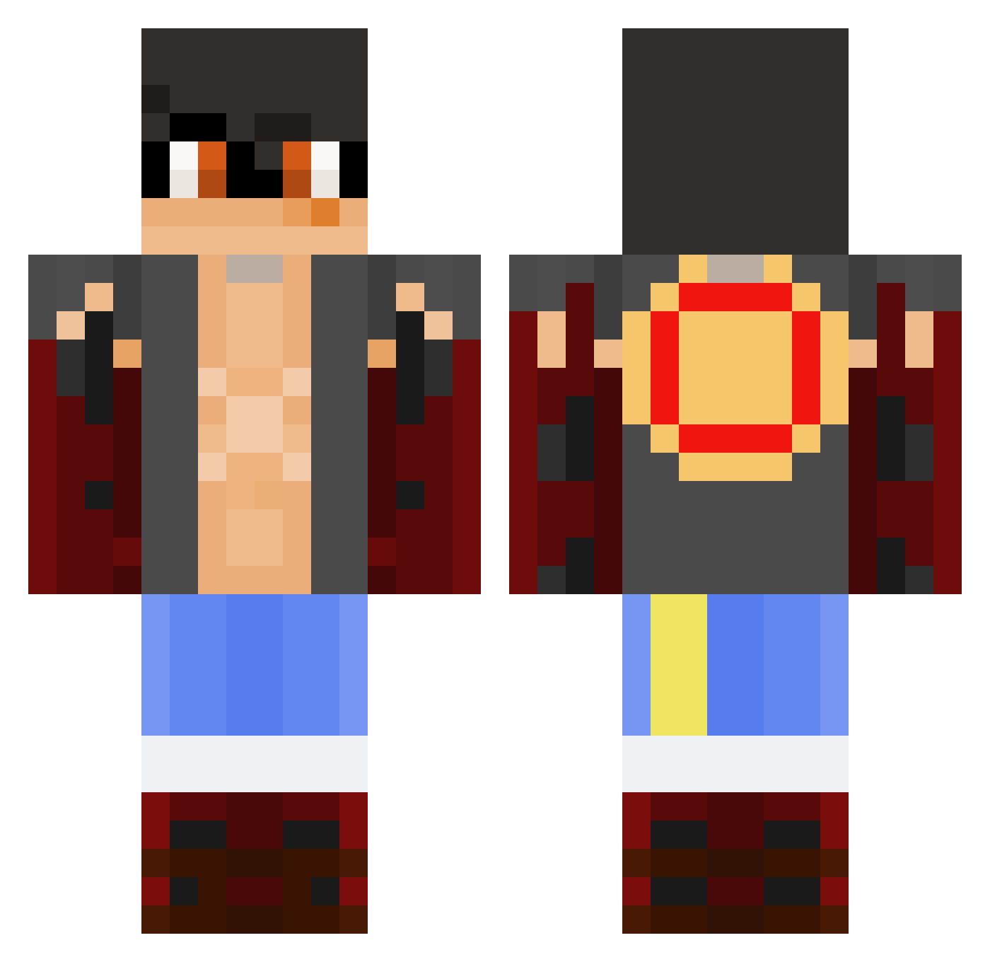 Pikarotu Minecraft skin, front and back view