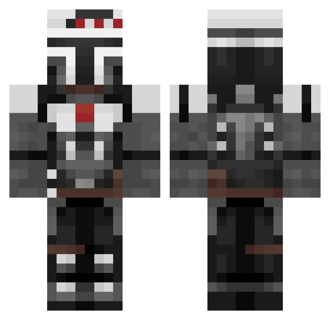 MechaRLCra Minecraft skin, front and back view