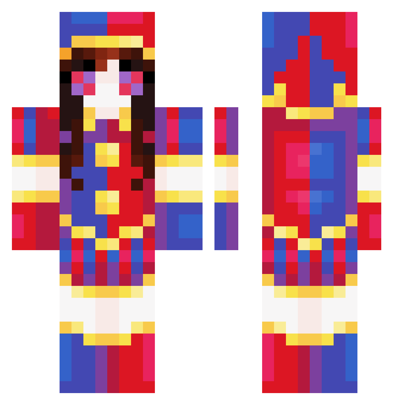Mewmni Minecraft skin, front and back view